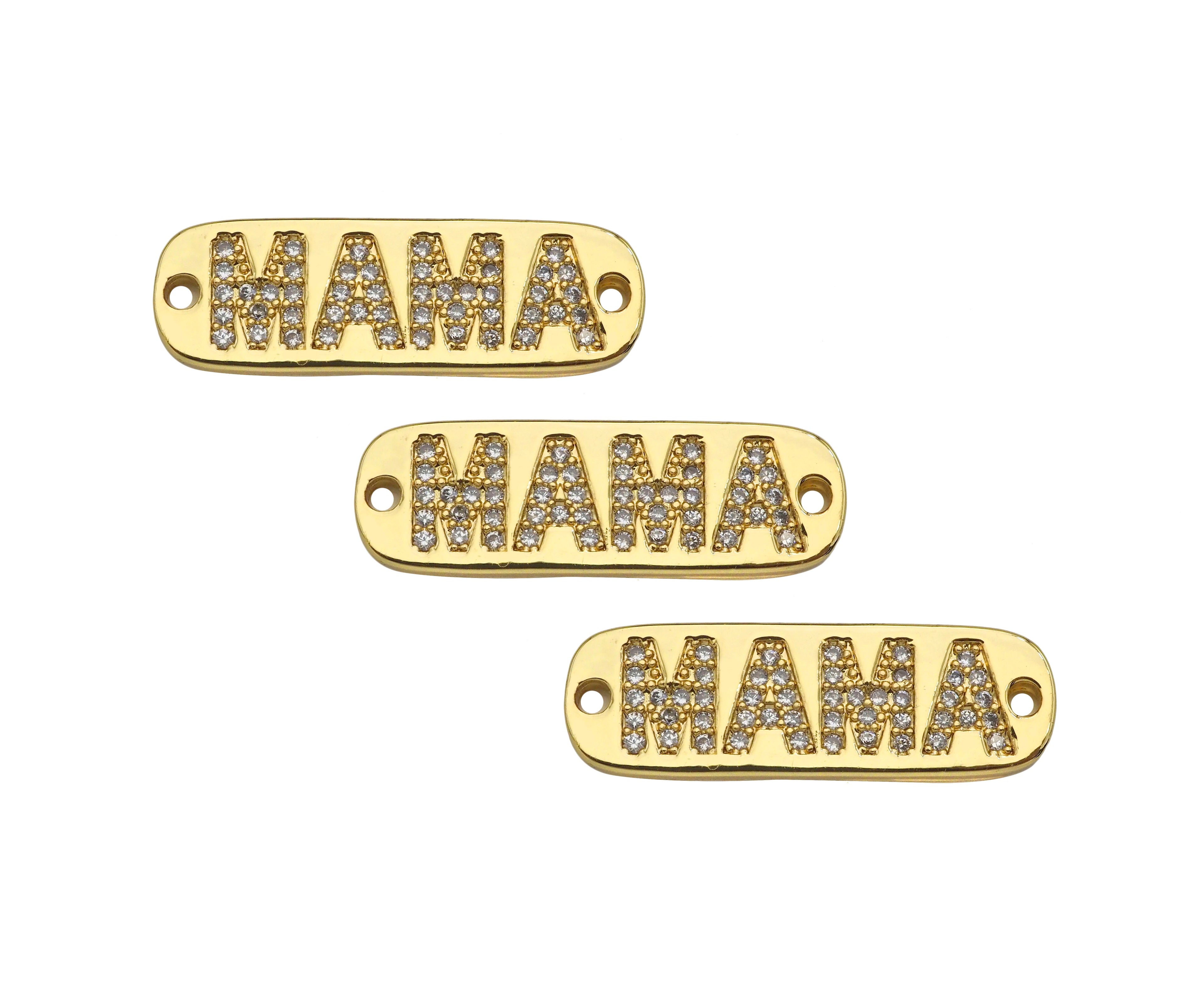 CZ Micro Pave MAMA Word On Long Bar Shape Connector, 18K Gold Filled Charm, Mother's Day Necklace Connector,9x27mm,Sku#LD133