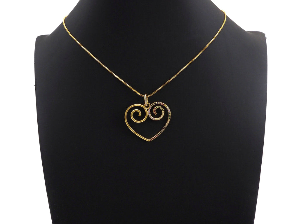 Colorful CZ Curved Heart Pendant,Sku#F1121C