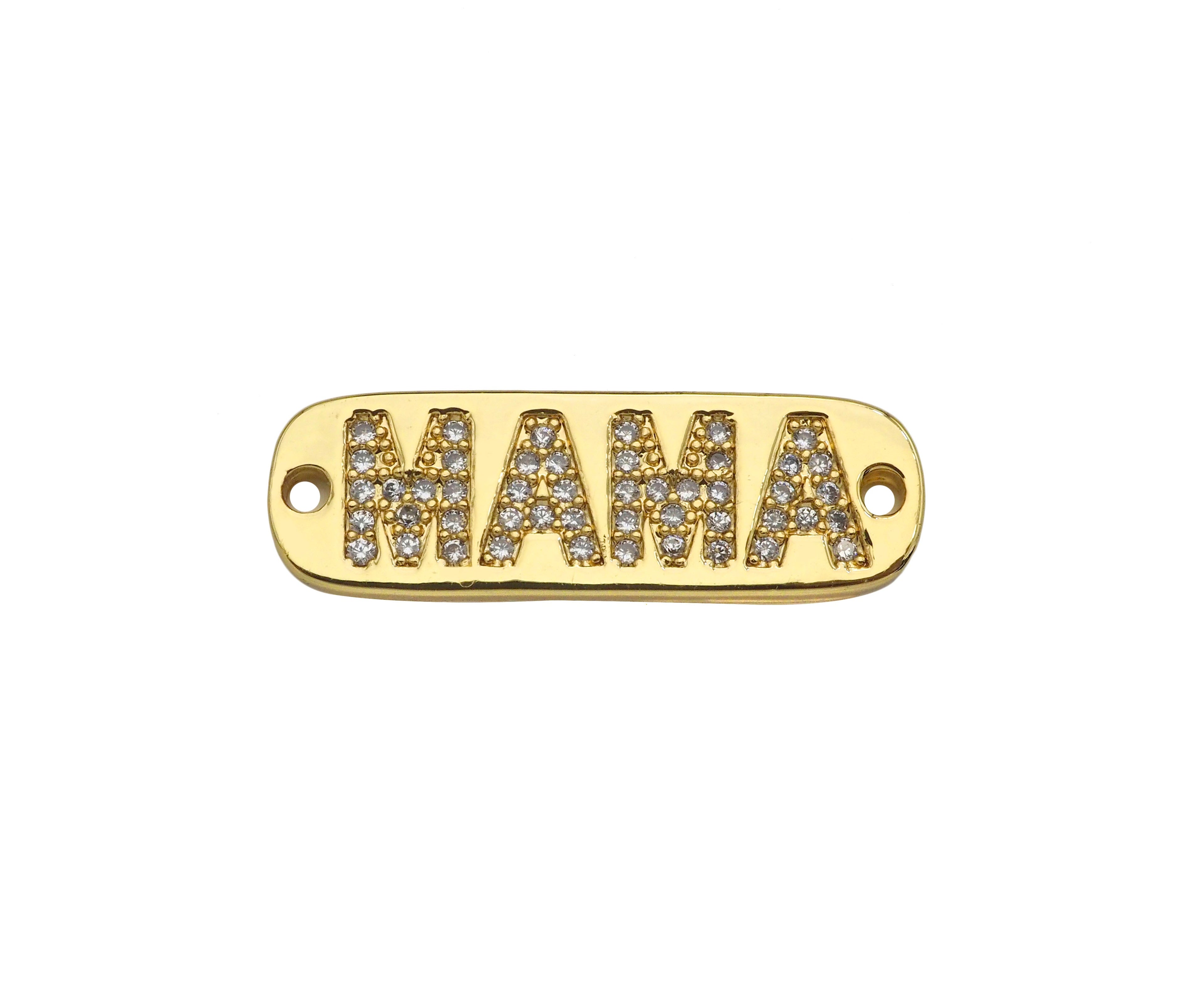 CZ Micro Pave MAMA Word On Long Bar Shape Connector, 18K Gold Filled Charm, Mother's Day Necklace Connector,9x27mm,Sku#LD133