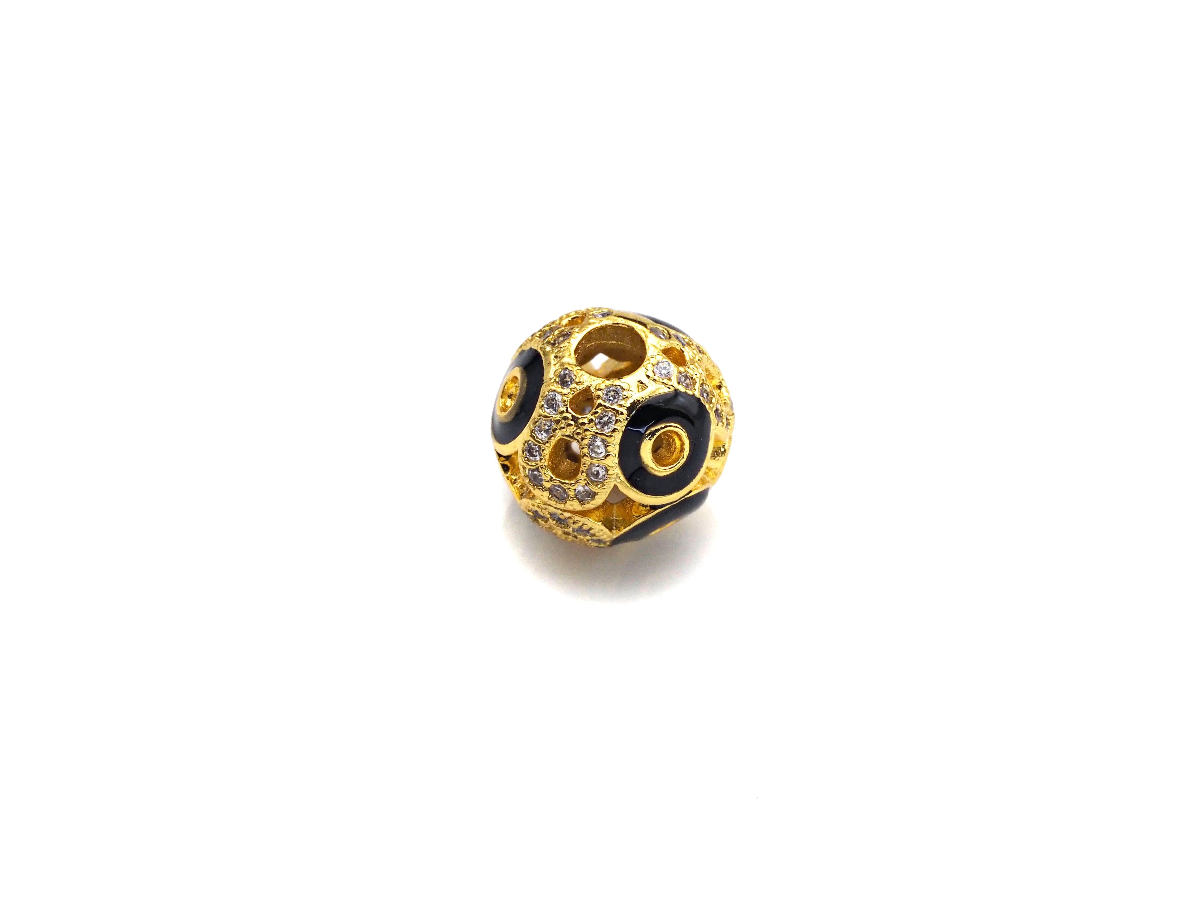 CZ Pave Black Eye Cage beads, Cubic Zirconia Eye Spacer Beads, Gold/Rose Gold/Silver Spacer Beads, Men's Jewelry Findings, 10x11mm, sku#Z925