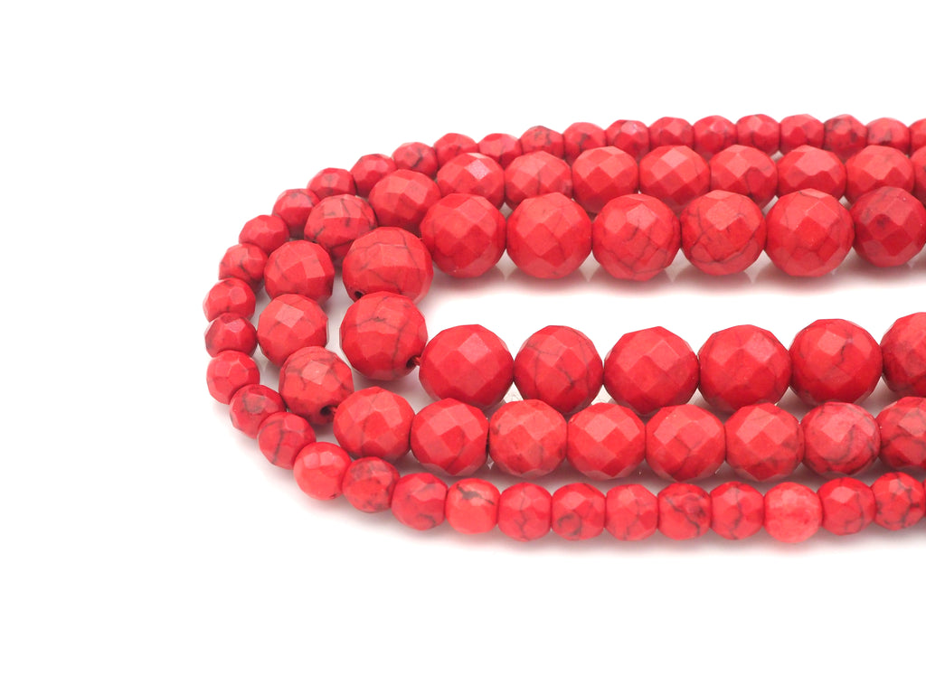 Faceted Dyed Red Turquoise Beads, 6mm/8mm/10mm/12mm Faceted Turquoise Dyed Howlite Beads,  15.5" Full Strand, sku#UA178