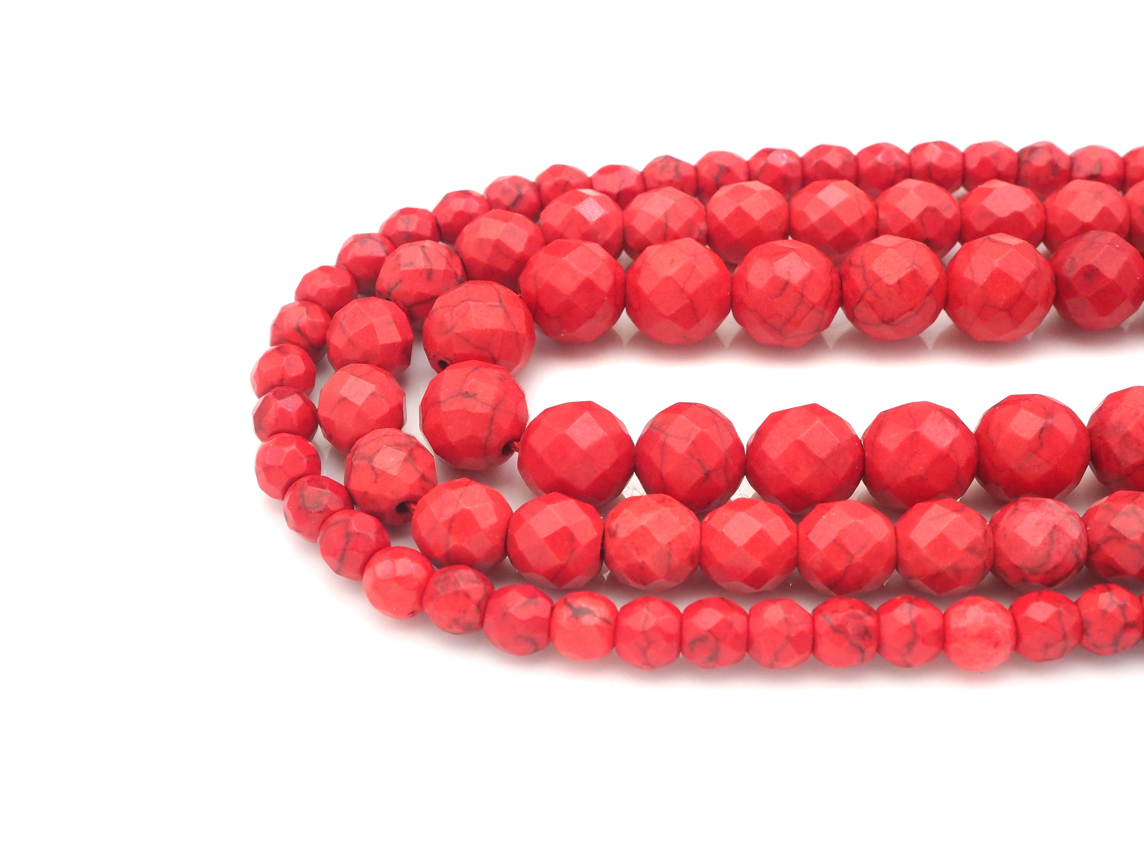 Faceted Dyed Red Turquoise Beads, 6mm/8mm/10mm/12mm Faceted Turquoise Dyed Howlite Beads,  15.5" Full Strand, sku#UA178