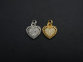 CZ Micro Pave Heart Shaped Pendant/Charm with Lace Edge, Clear Cubic Zirconia Pave Charm, Silver/Gold Plated, 10x11mm, sku#F1136