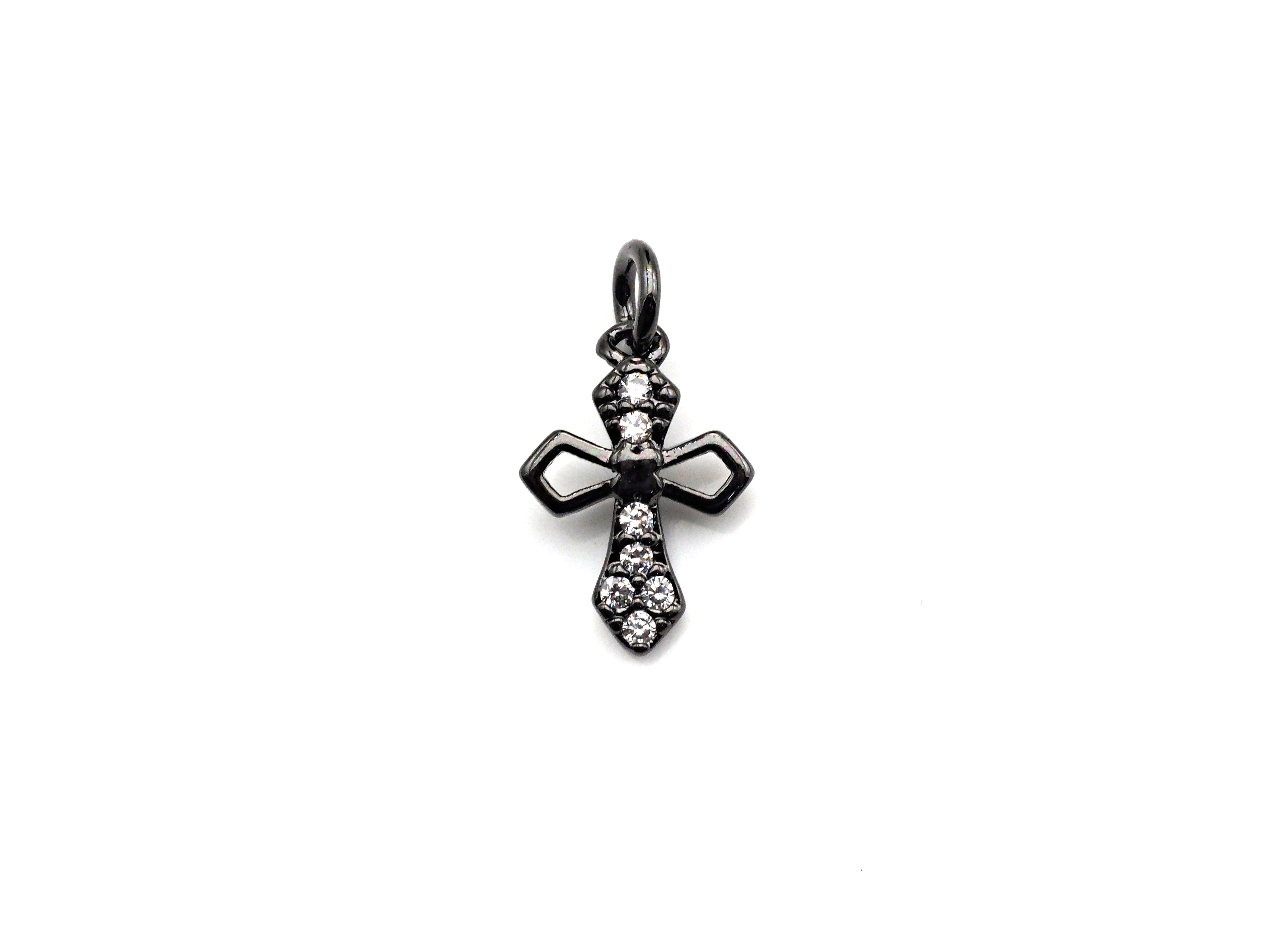 CZ Micro Pave Cross Flower Charm, Cubic Zirconia Pave Pendant, Fashion Jewelry Findings, 10x15mm, sku#Z832