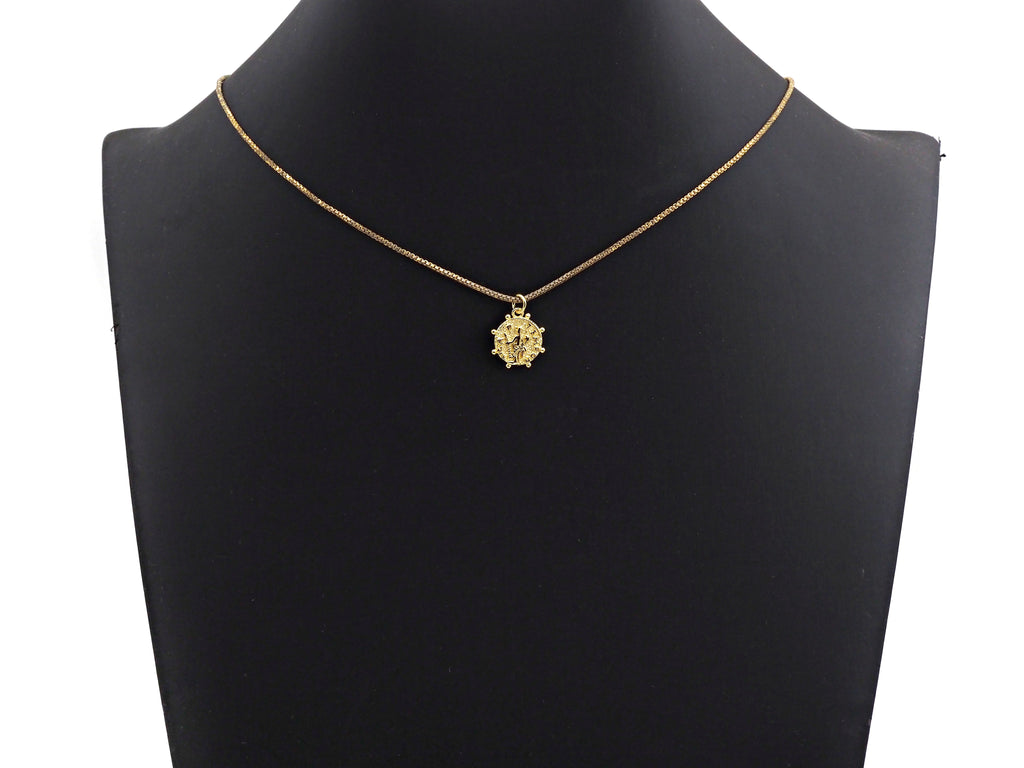 Medallion Dancing Lady Pendant, Embossment Disc Pendant, Cubic Zirconia Pendant, Gold Tone, 13mm, Sku#Z802
