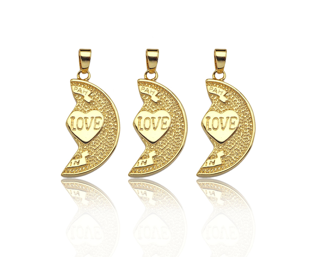 Love Heart On Cresent Moon Shape Pendant,18K Gold Charm, Necklace Bracelet Charm Pendant,16x30mm,Sku#FH164