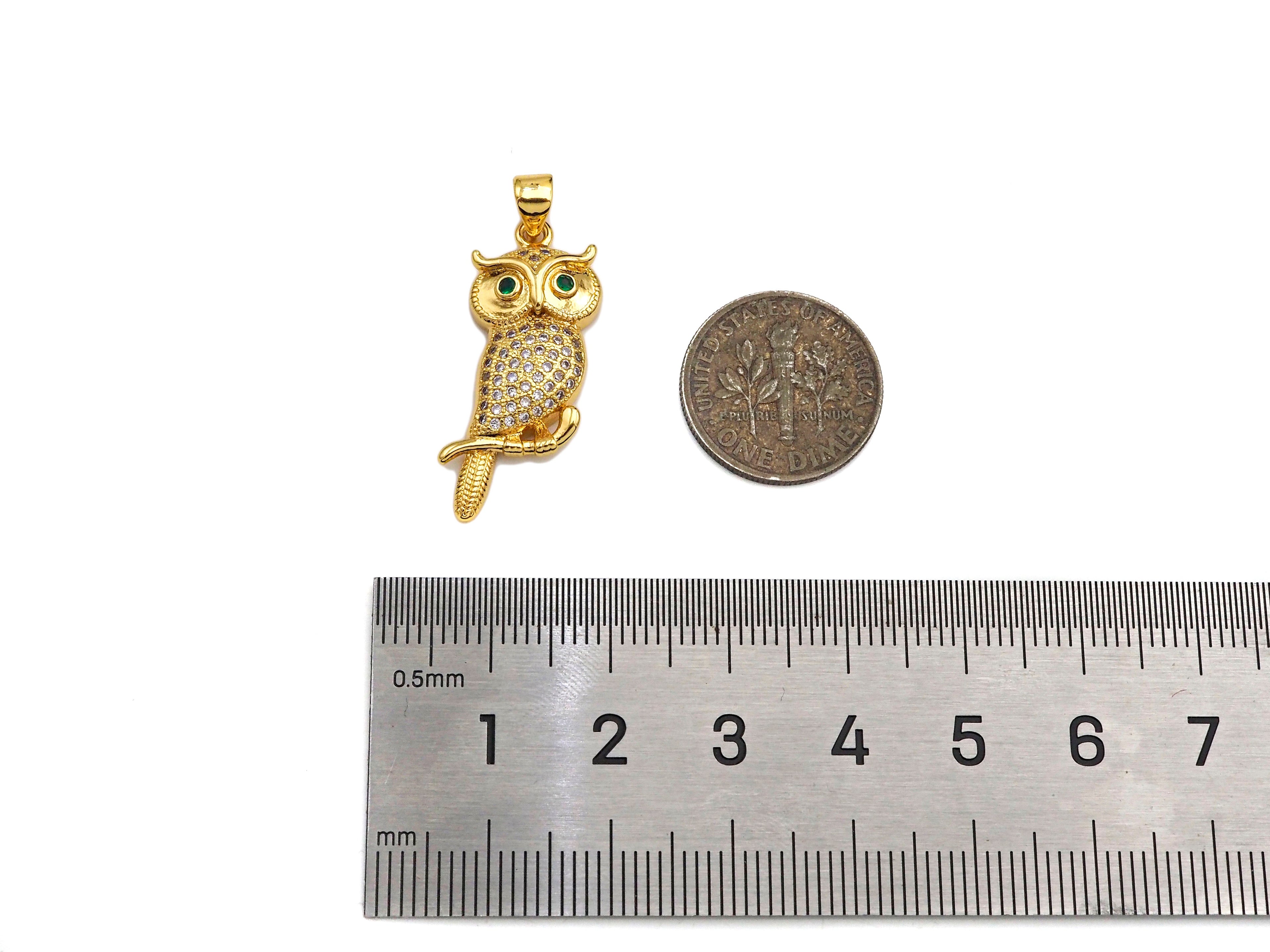 CZ Micro Pave Owl Shape Pendant/Charm,Cubic Zirconia Charm, Necklace Bracelet Charm Pendant,12x29mm, Sku#Z1290