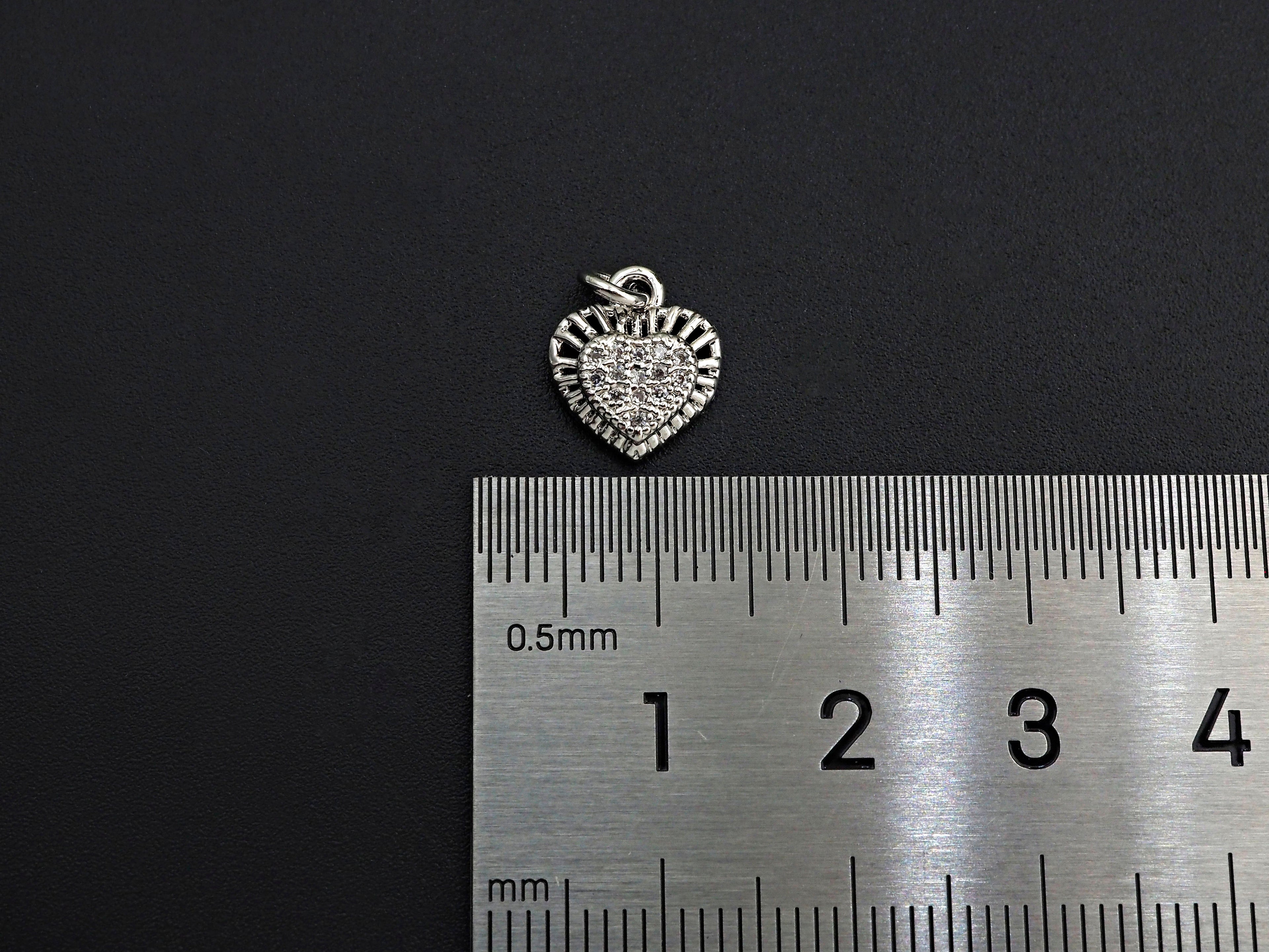 CZ Micro Pave Heart Shaped Pendant/Charm with Lace Edge, Clear Cubic Zirconia Pave Charm, Silver/Gold Plated, 10x11mm, sku#F1136