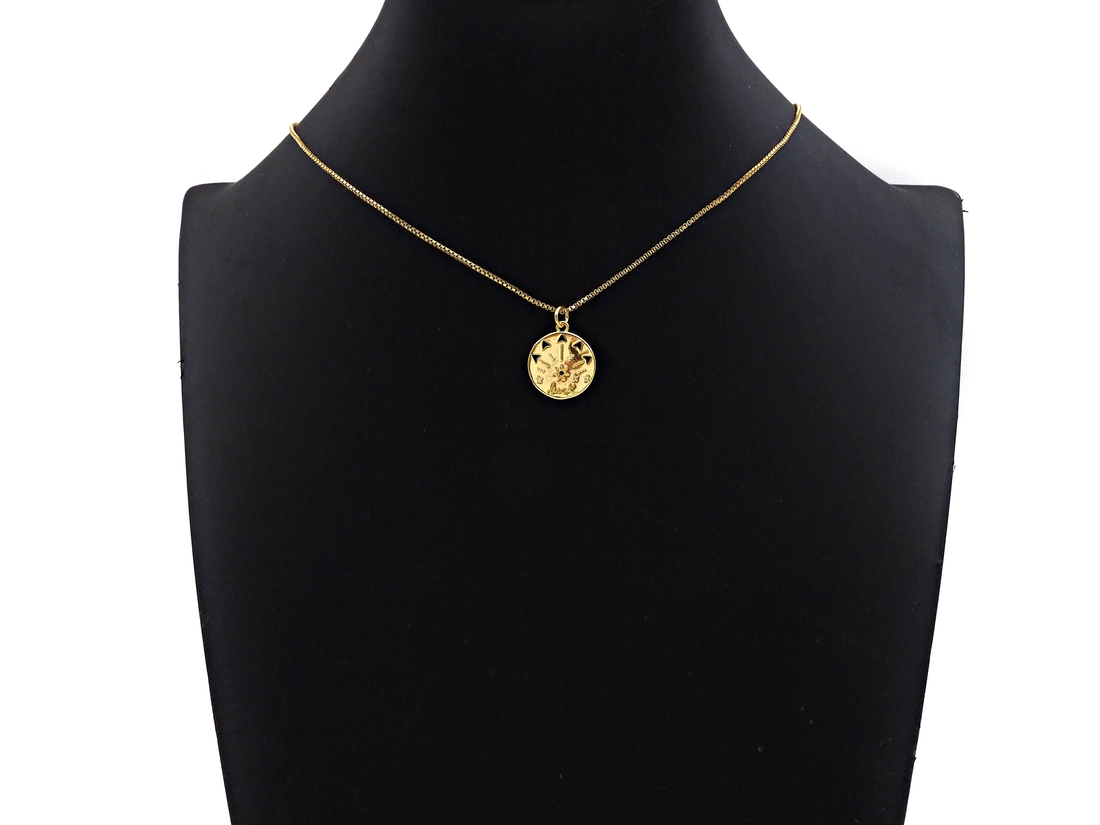 CZ Micro Pave Luck North Star Coin Pendant/Charm,Sku#L405