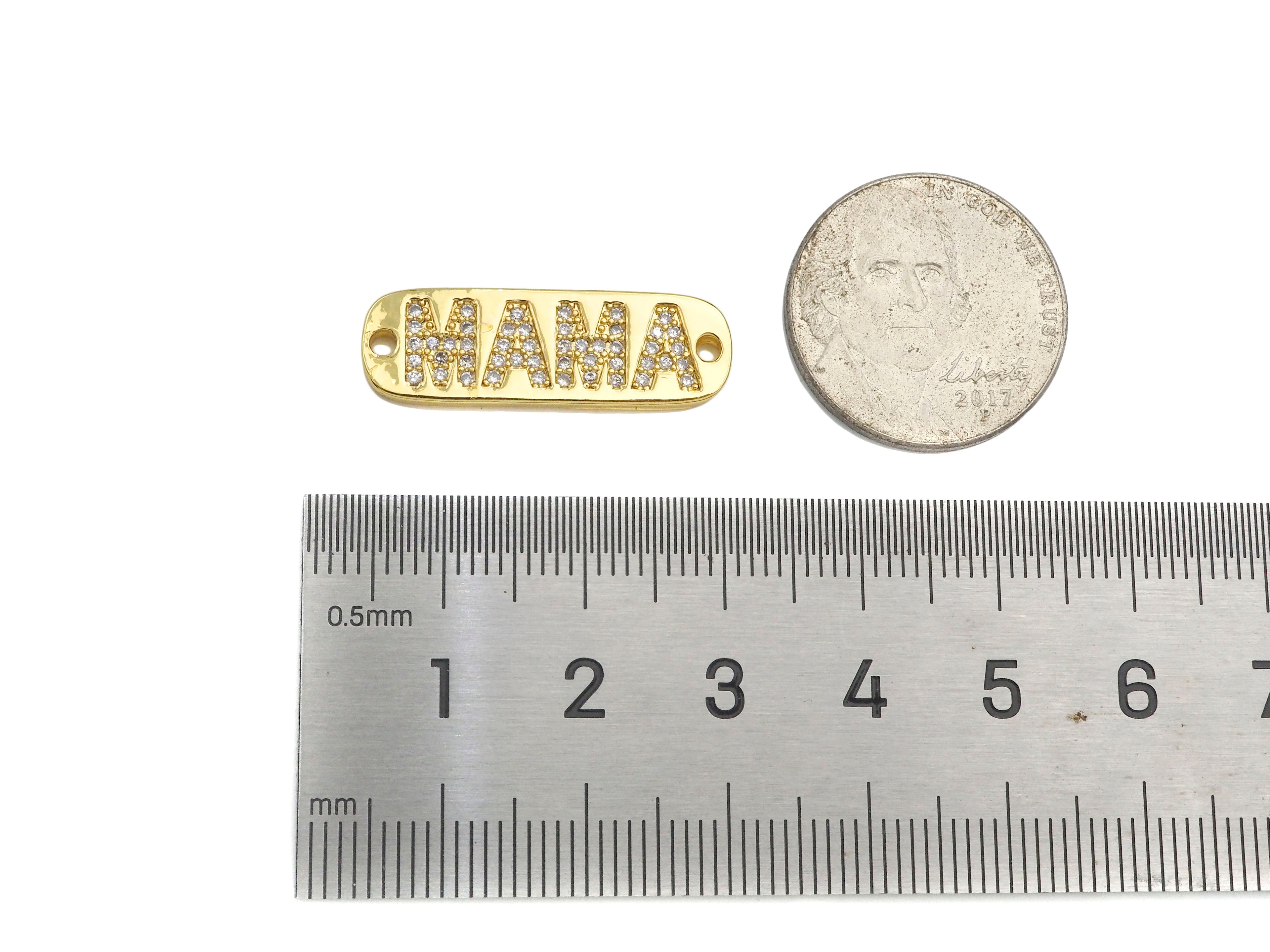 CZ Micro Pave MAMA Word On Long Bar Shape Connector, 18K Gold Filled Charm, Mother's Day Necklace Connector,9x27mm,Sku#LD133