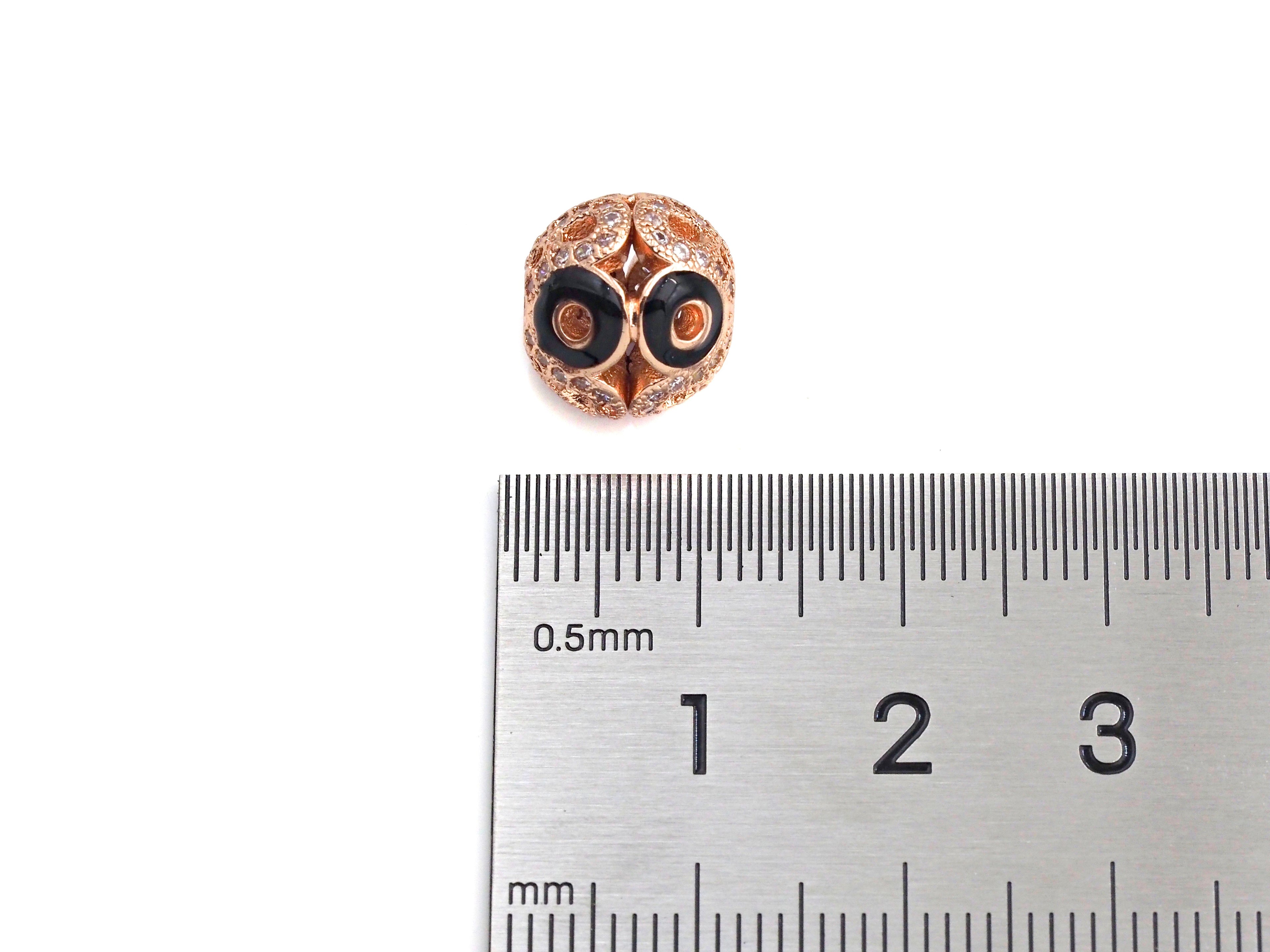 CZ Pave Black Eye Cage beads, Cubic Zirconia Eye Spacer Beads, Gold/Rose Gold/Silver Spacer Beads, Men's Jewelry Findings, 10x11mm, sku#Z925
