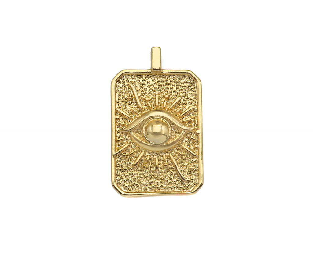 18K Dainty Gold Cross Evil Eye Vigin Mary On Rectangle Charm,Lion Head Medallion Charm, Necklace Bracelet Pendant,16x26mm, Sku#FH150