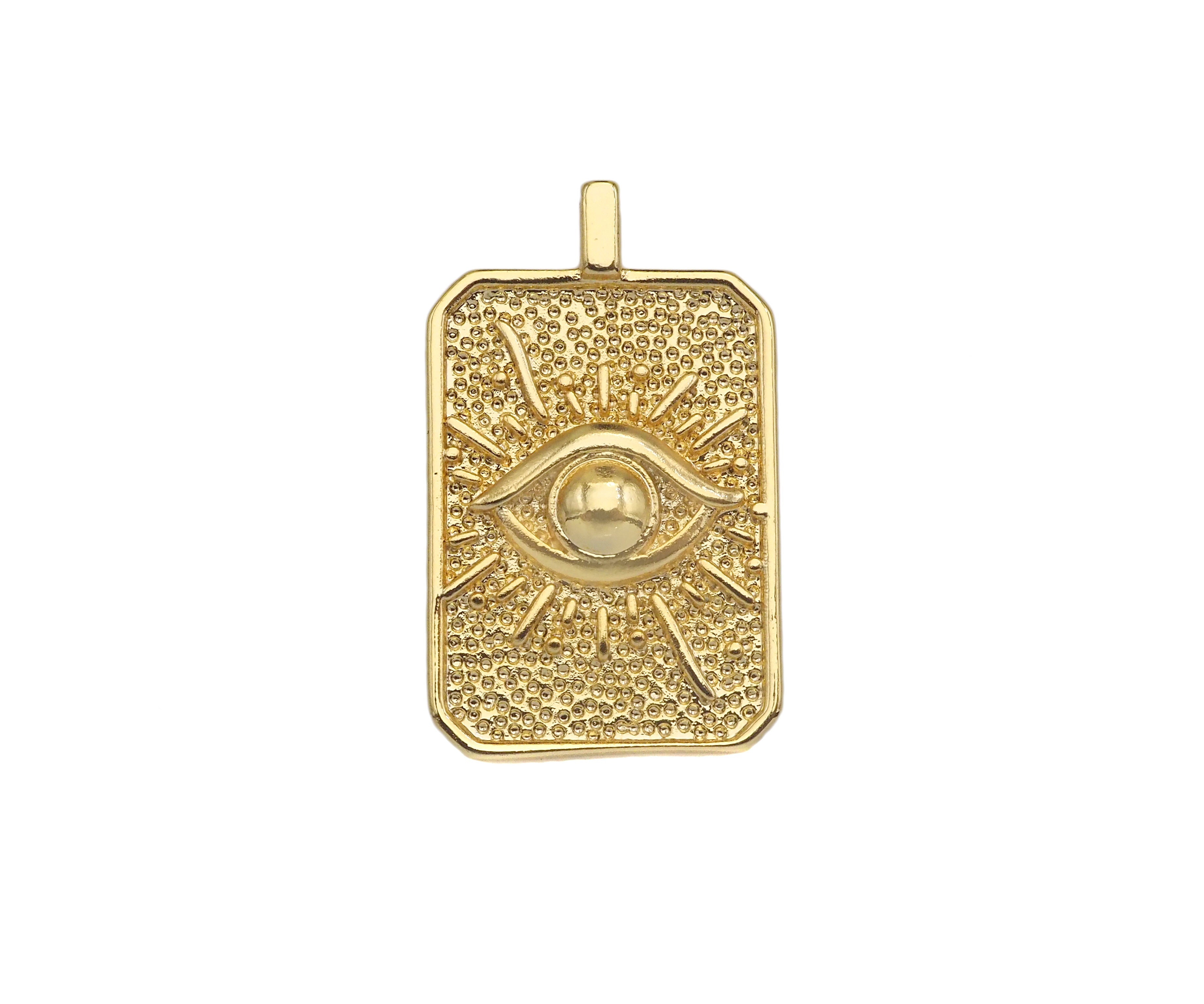18K Dainty Gold Cross Evil Eye Vigin Mary On Rectangle Charm,Lion Head Medallion Charm, Necklace Bracelet Pendant,16x26mm, Sku#FH150