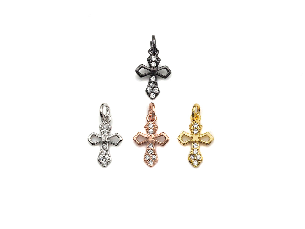 CZ Micro Pave Cross Flower Charm, Cubic Zirconia Pave Pendant, Fashion Jewelry Findings, 10x15mm, sku#Z832