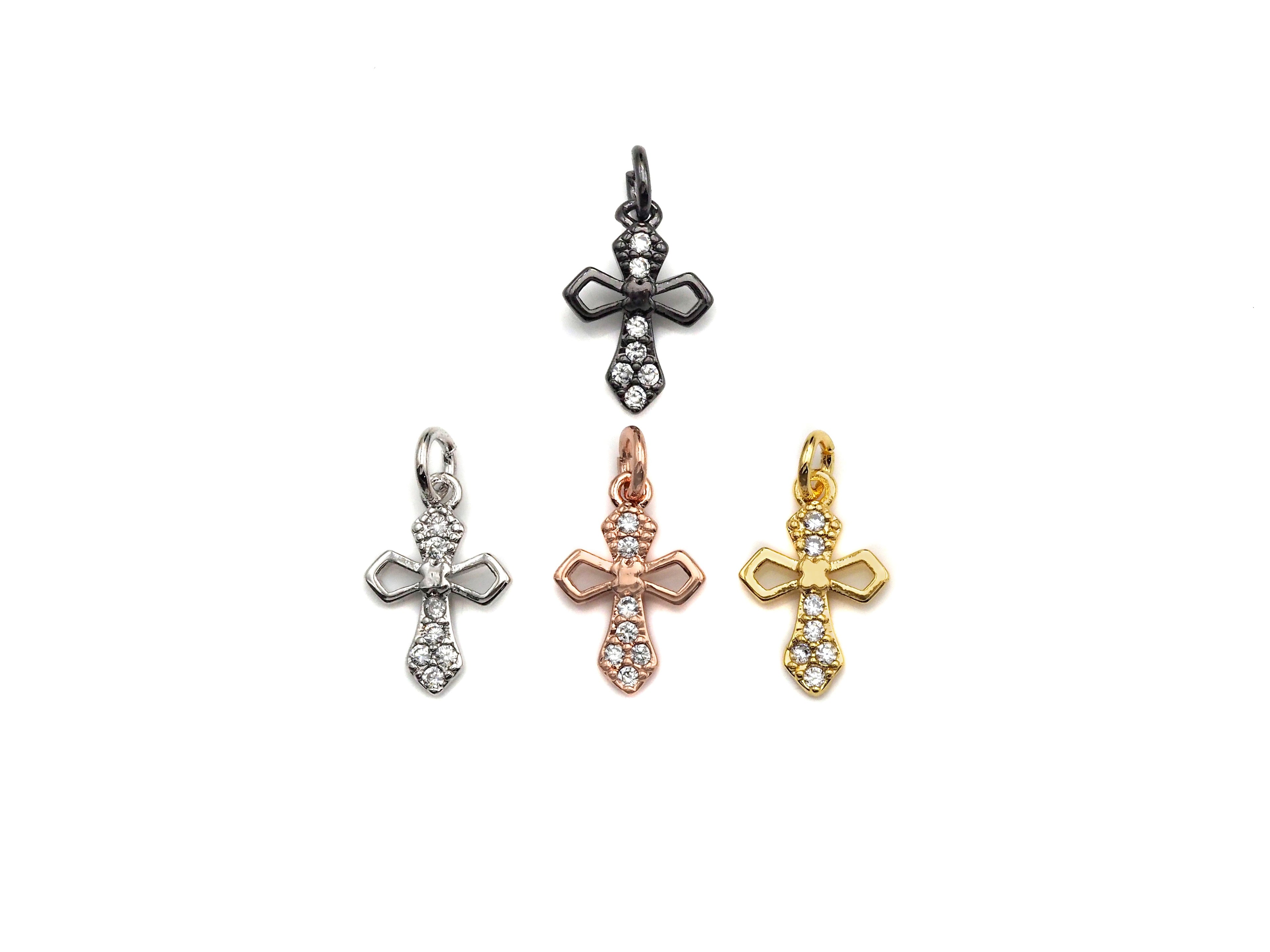 CZ Micro Pave Cross Flower Charm, Cubic Zirconia Pave Pendant, Fashion Jewelry Findings, 10x15mm, sku#Z832