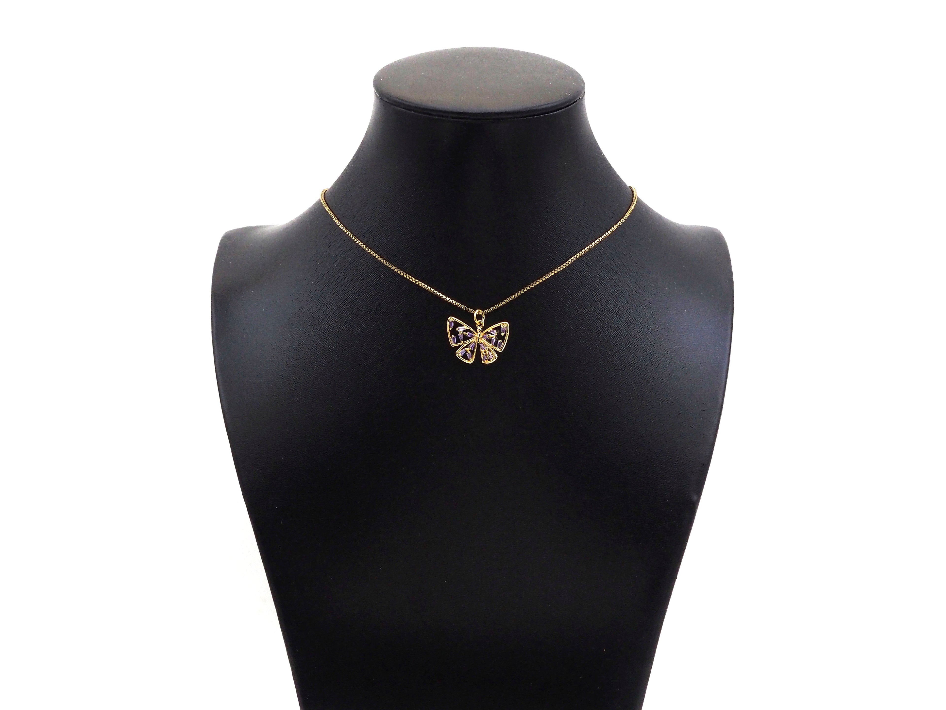 Gold Filled Violet Baguette CZ Micro Pave Butterfly Pendant,14K Gold Filled Butterfly Charm, Necklace Bracelet Pendant,21x15mm,Sku#CP23