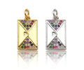 Colorful CZ Micro Pave Double Triangle On Rectangle Pendant/Charm, Bracelet Necklace CZ Rectangle Pendant Charm,9x16mm,Sku#L463