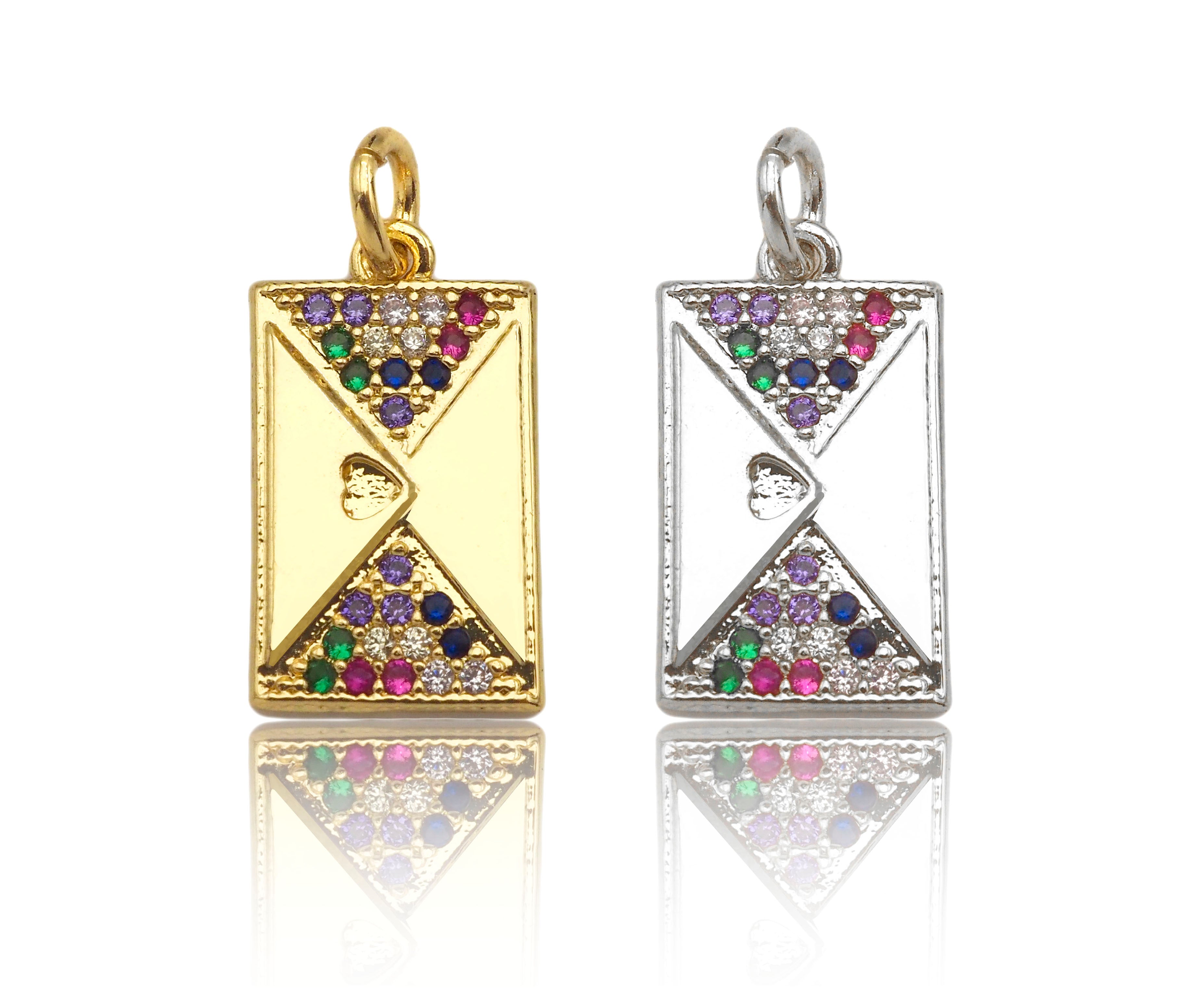 Colorful CZ Micro Pave Double Triangle On Rectangle Pendant/Charm, Bracelet Necklace CZ Rectangle Pendant Charm,9x16mm,Sku#L463