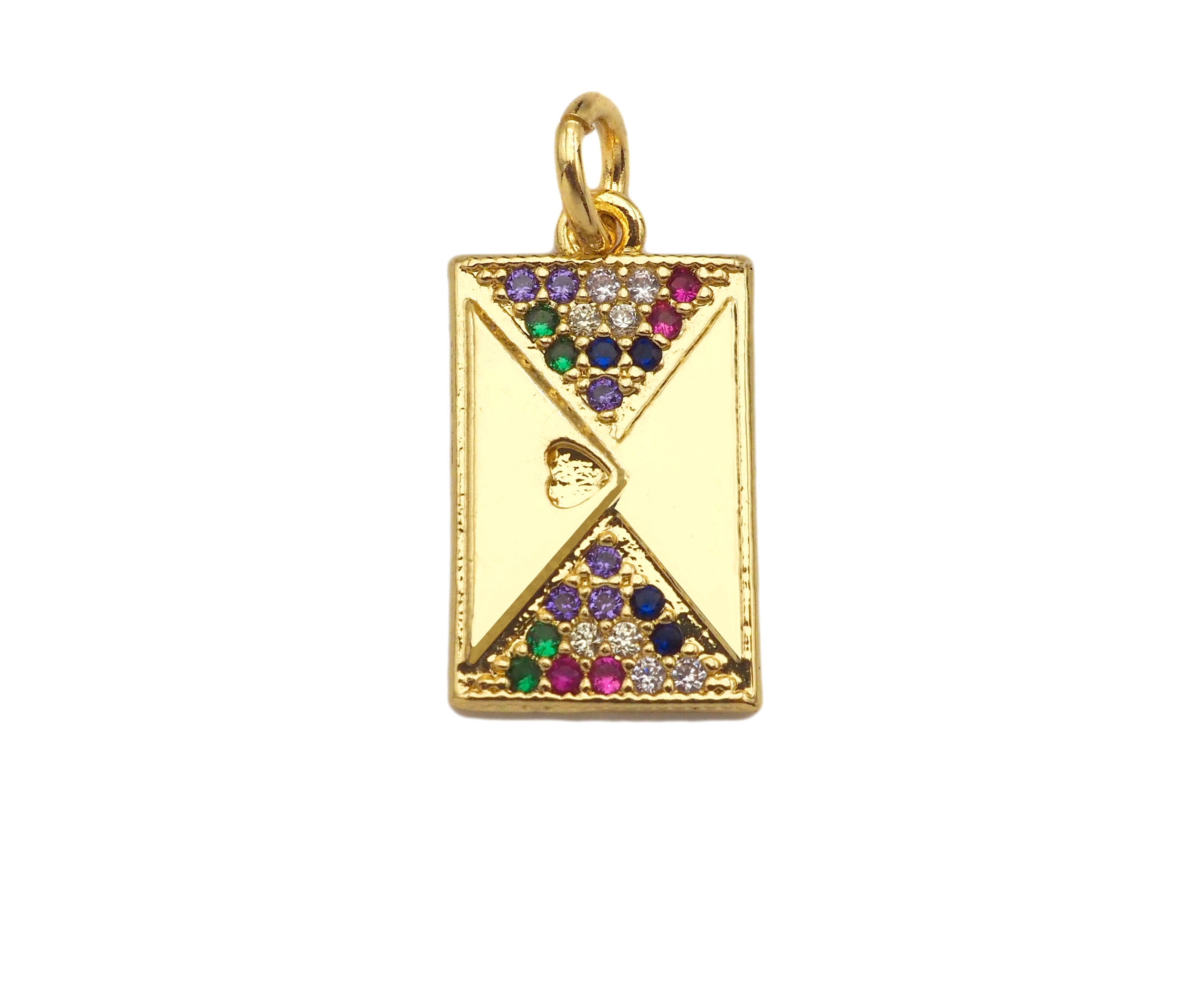 Colorful CZ Micro Pave Double Triangle On Rectangle Pendant/Charm, Bracelet Necklace CZ Rectangle Pendant Charm,9x16mm,Sku#L463