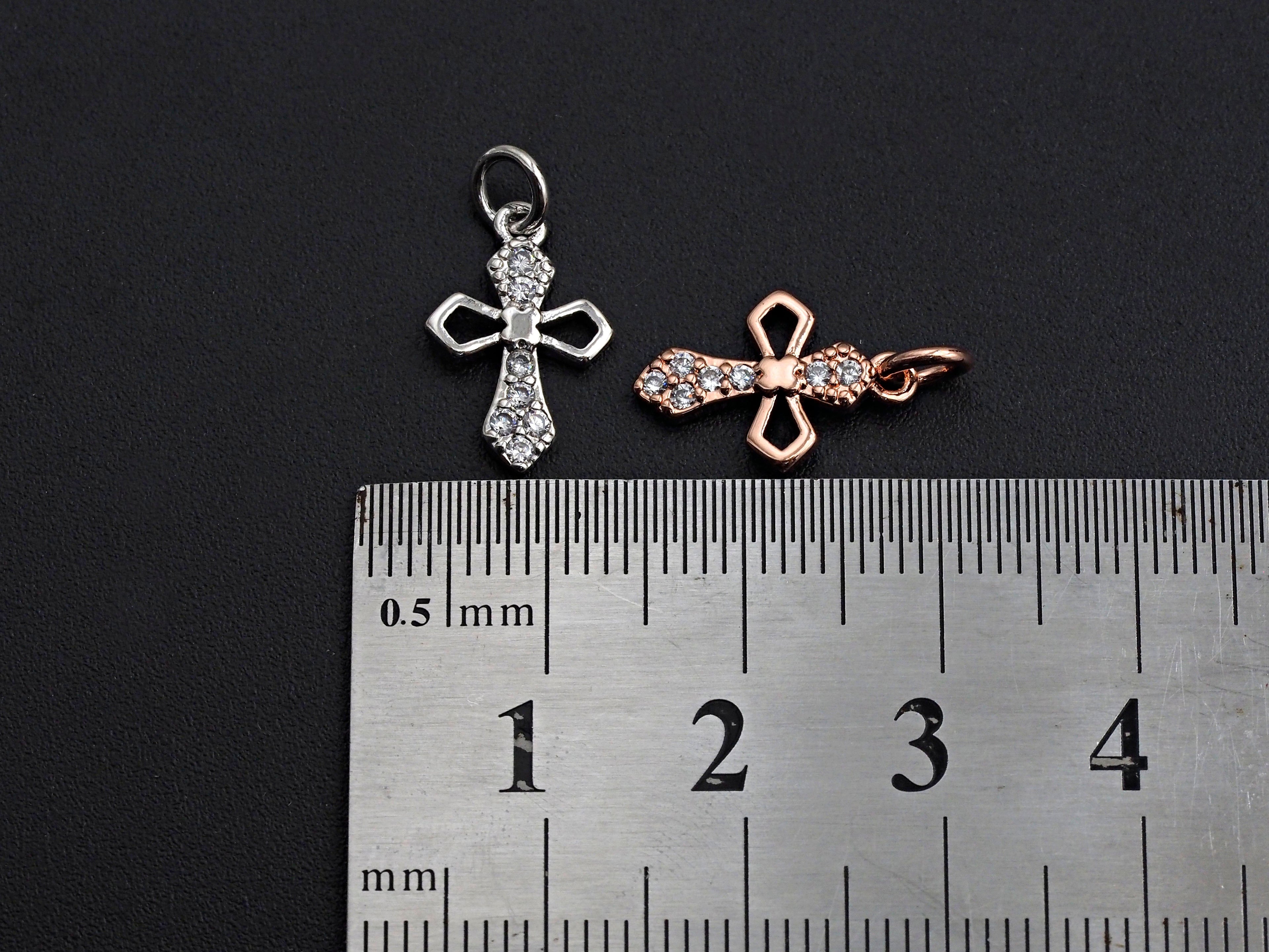 CZ Micro Pave Cross Flower Charm, Cubic Zirconia Pave Pendant, Fashion Jewelry Findings, 10x15mm, sku#Z832