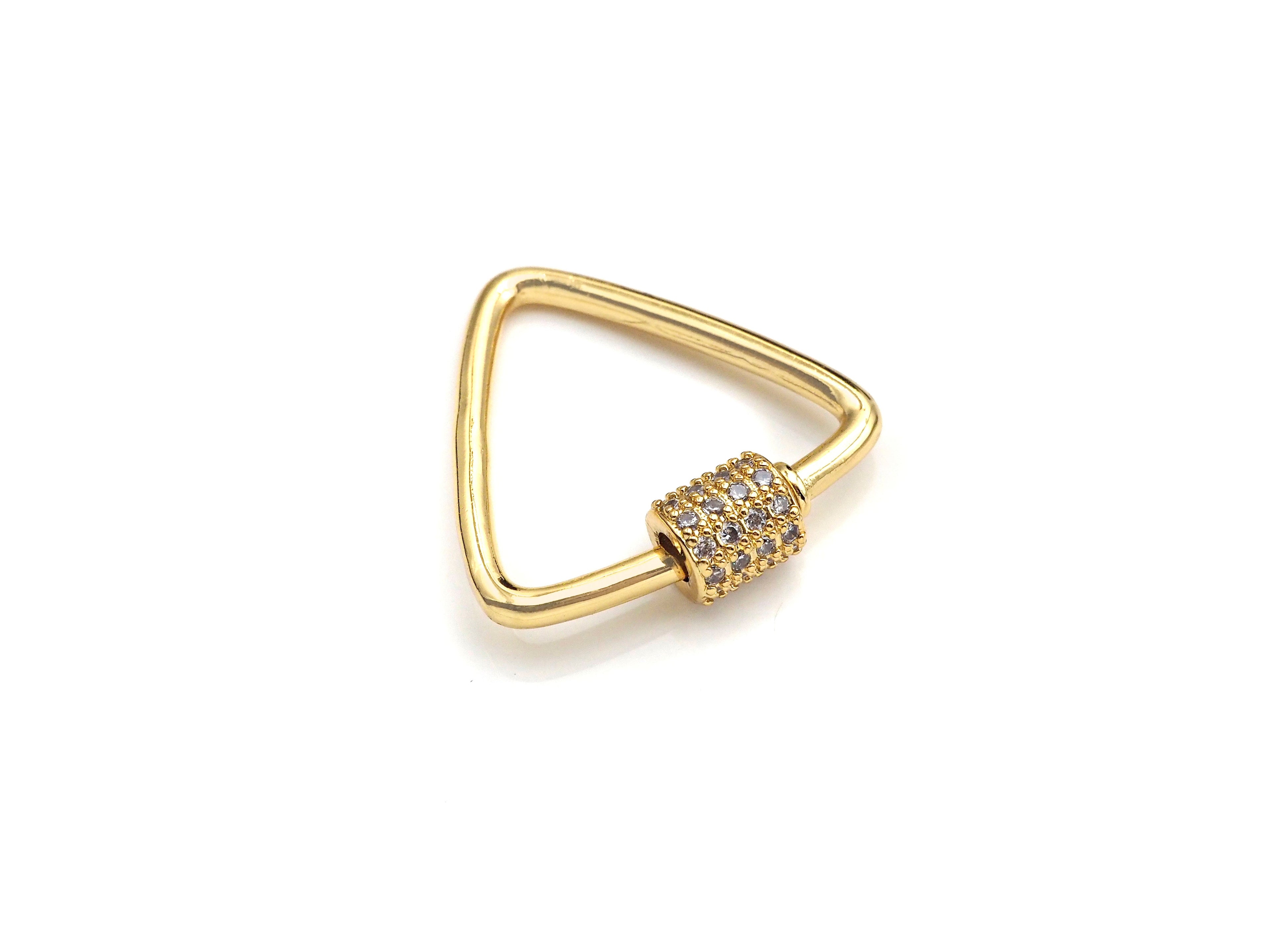 Clear CZ Micro pave Triangle Clasp, CZ Pave Lock, Gold/Silver/Rose Gold/Gunmetal Carabiner Clasp, 24x25mm, sku#H269