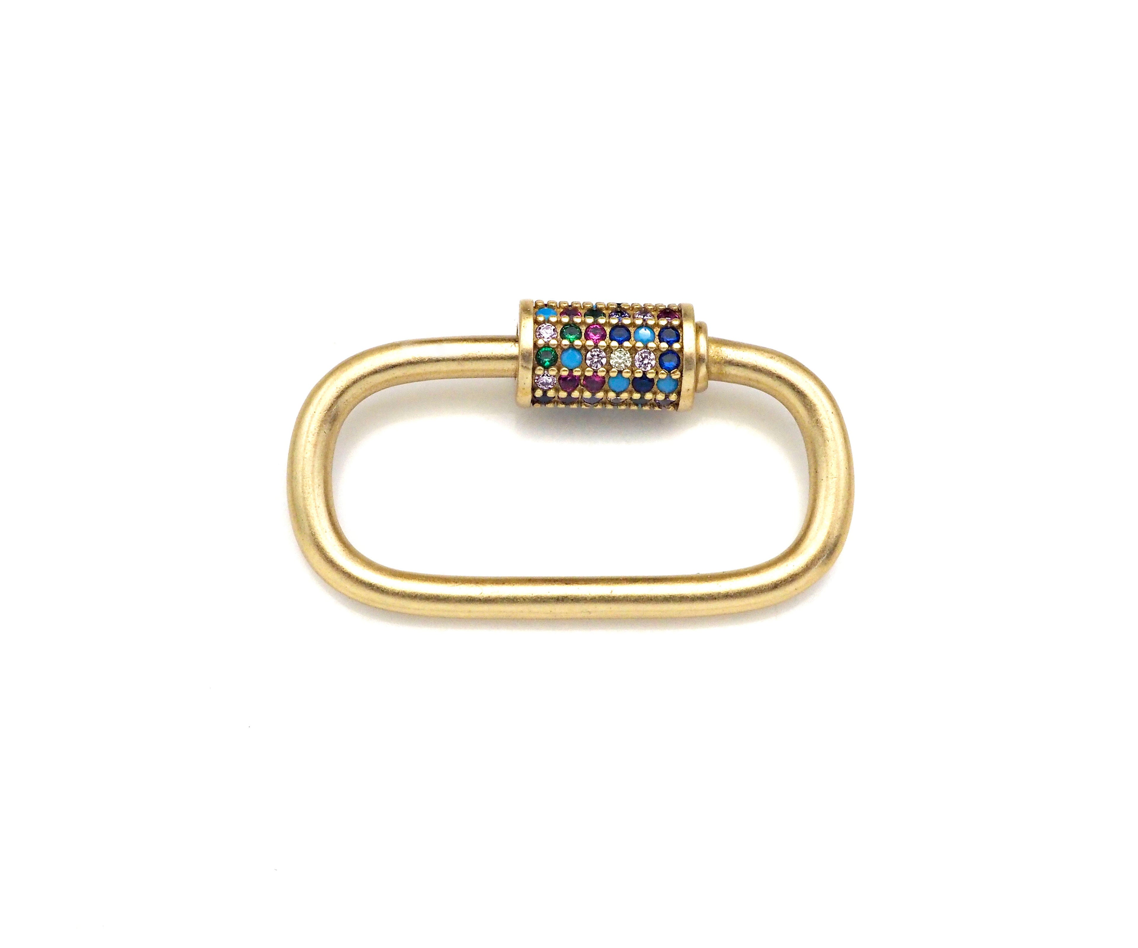 Colorful CZ Micro Pave Oval Shape Screw Clasp, Matt Gold Plated U Shape Clasp, Pave Lock, Carabiner Clasp, 17x29/12x18mm, Sku#ML46