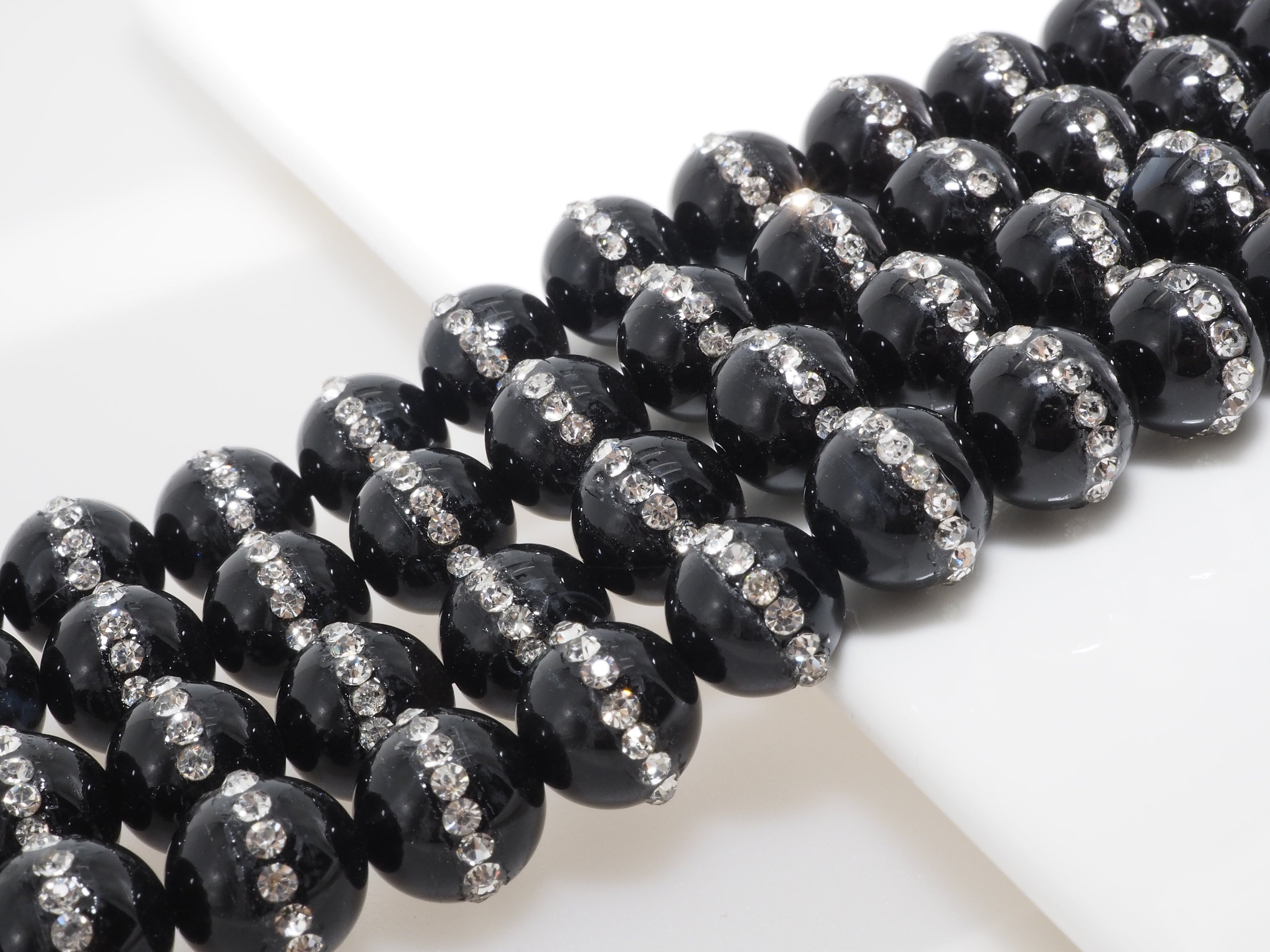 6mm/8mm/10mm/12mm Round Black Onyx with rhinestone inlaid, Natural Gemstone Beads, 15.5inch Full strand, SKU#V18