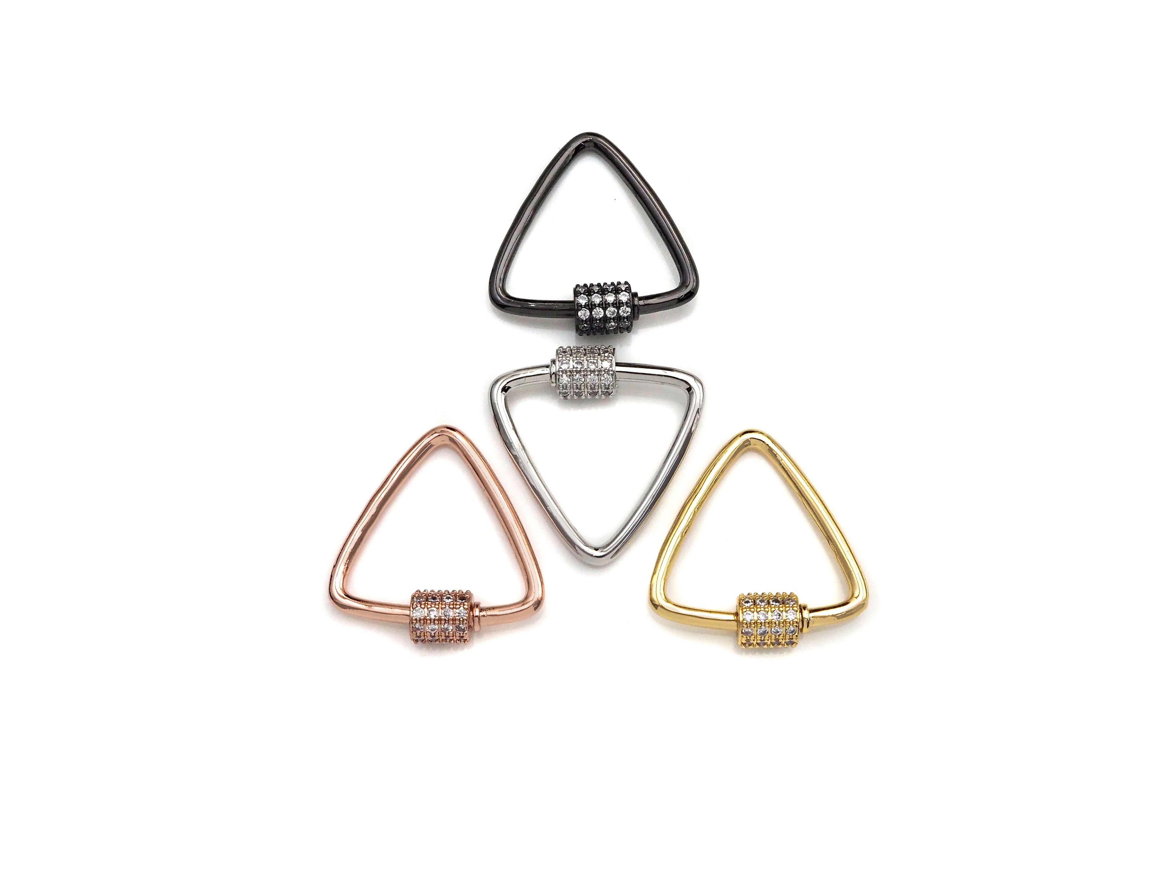 Clear CZ Micro pave Triangle Clasp, CZ Pave Lock, Gold/Silver/Rose Gold/Gunmetal Carabiner Clasp, 24x25mm, sku#H269