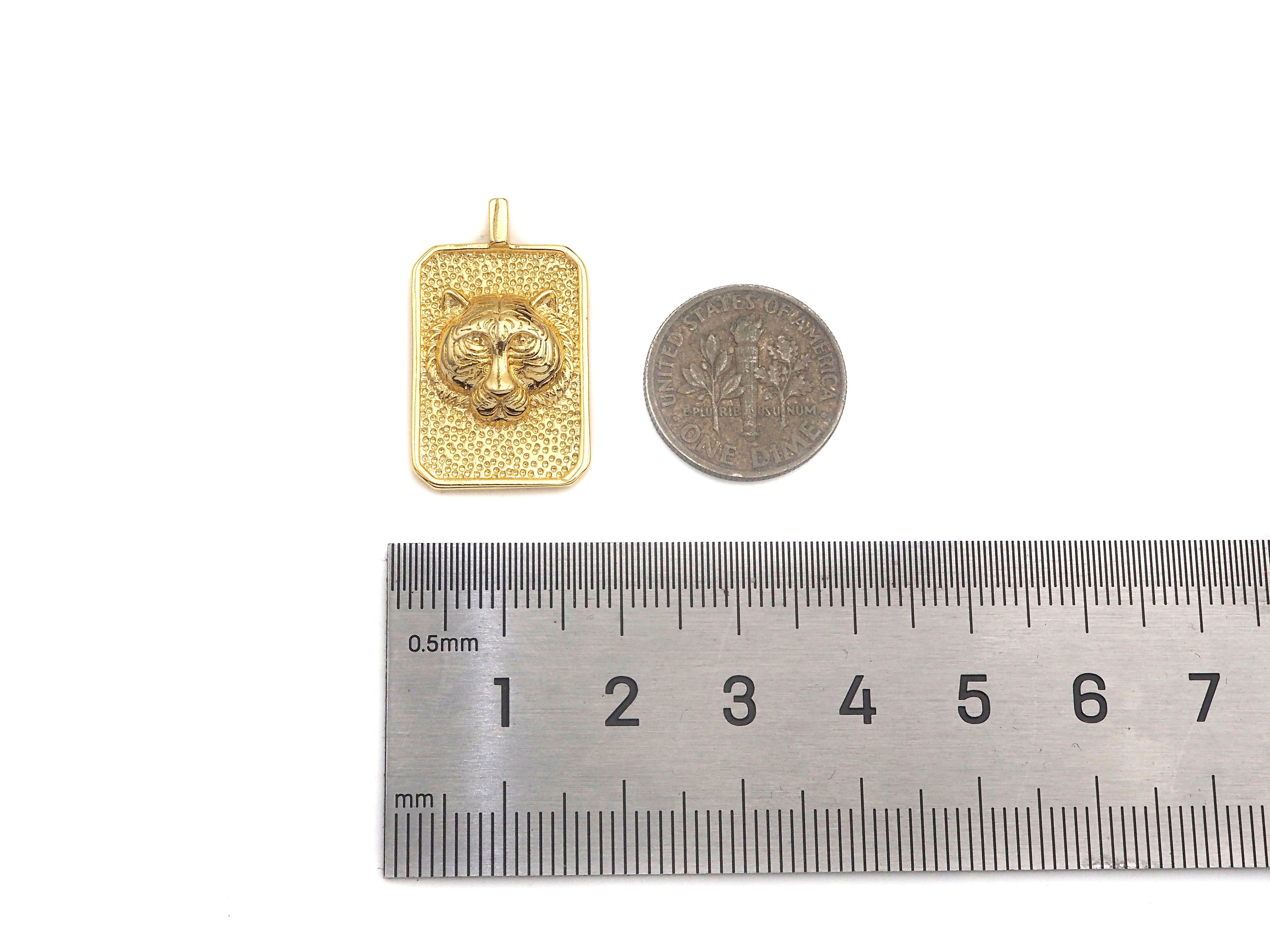 18K Dainty Gold Cross Evil Eye Vigin Mary On Rectangle Charm,Lion Head Medallion Charm, Necklace Bracelet Pendant,16x26mm, Sku#FH150