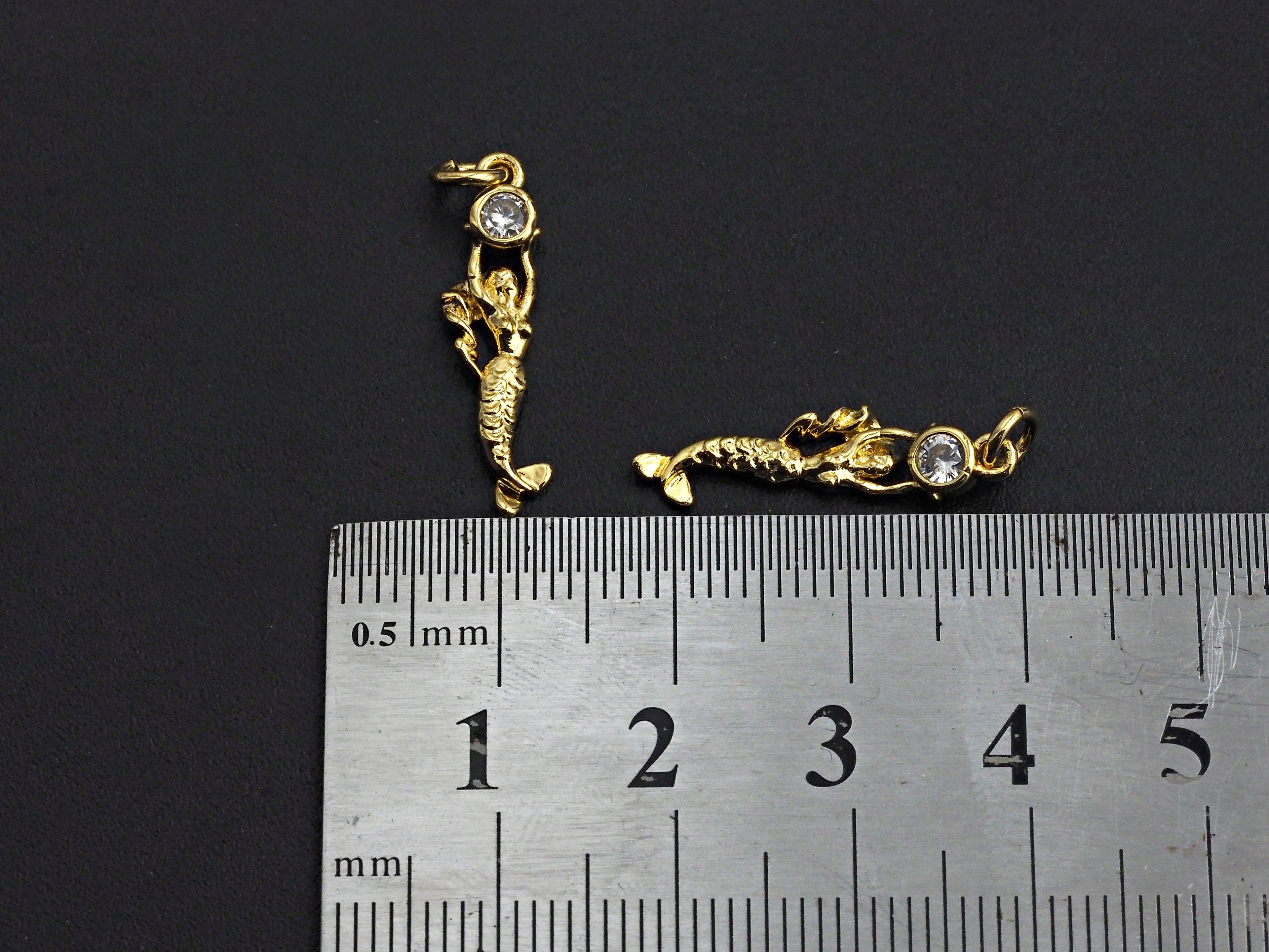 Clear CZ Micro Pave Mermaid Shaped Pendant/Charm, Mermaid Cubic Zirconia Pendant Charm, 6x23mm,sku#Z803