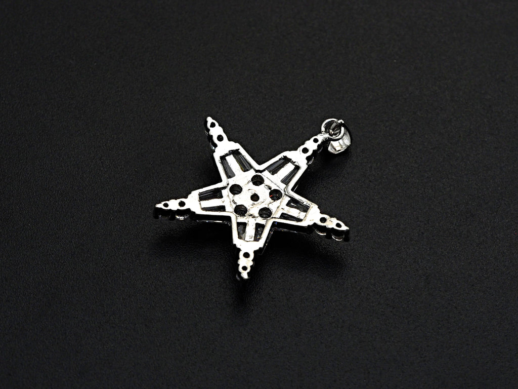 Bagette CZ Micro Pave Five Star Shape Pendant, Cubic Zirconia Pendant, Silver/Gold Tone, 30mm, Sku#FH67