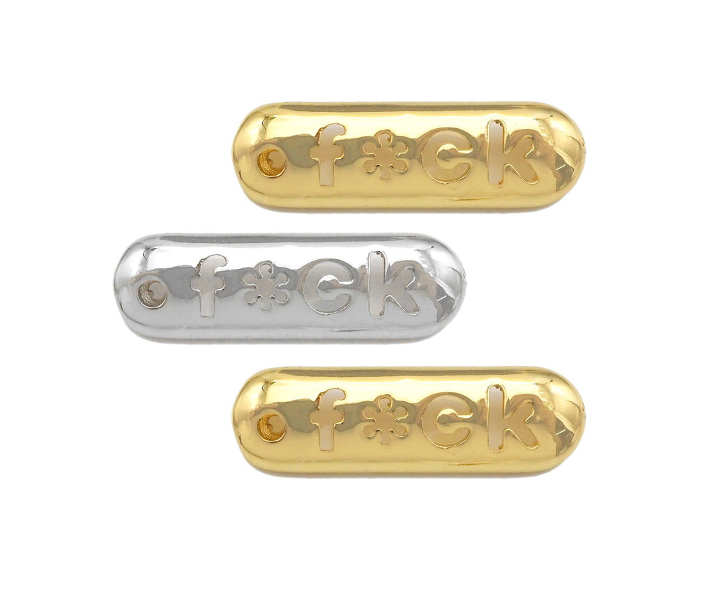 18k Dainty Gold F*CK On Oval Bar Connector/Pendant, Bracelet Necklace Oval Connector,7x23mm,Sku#L464