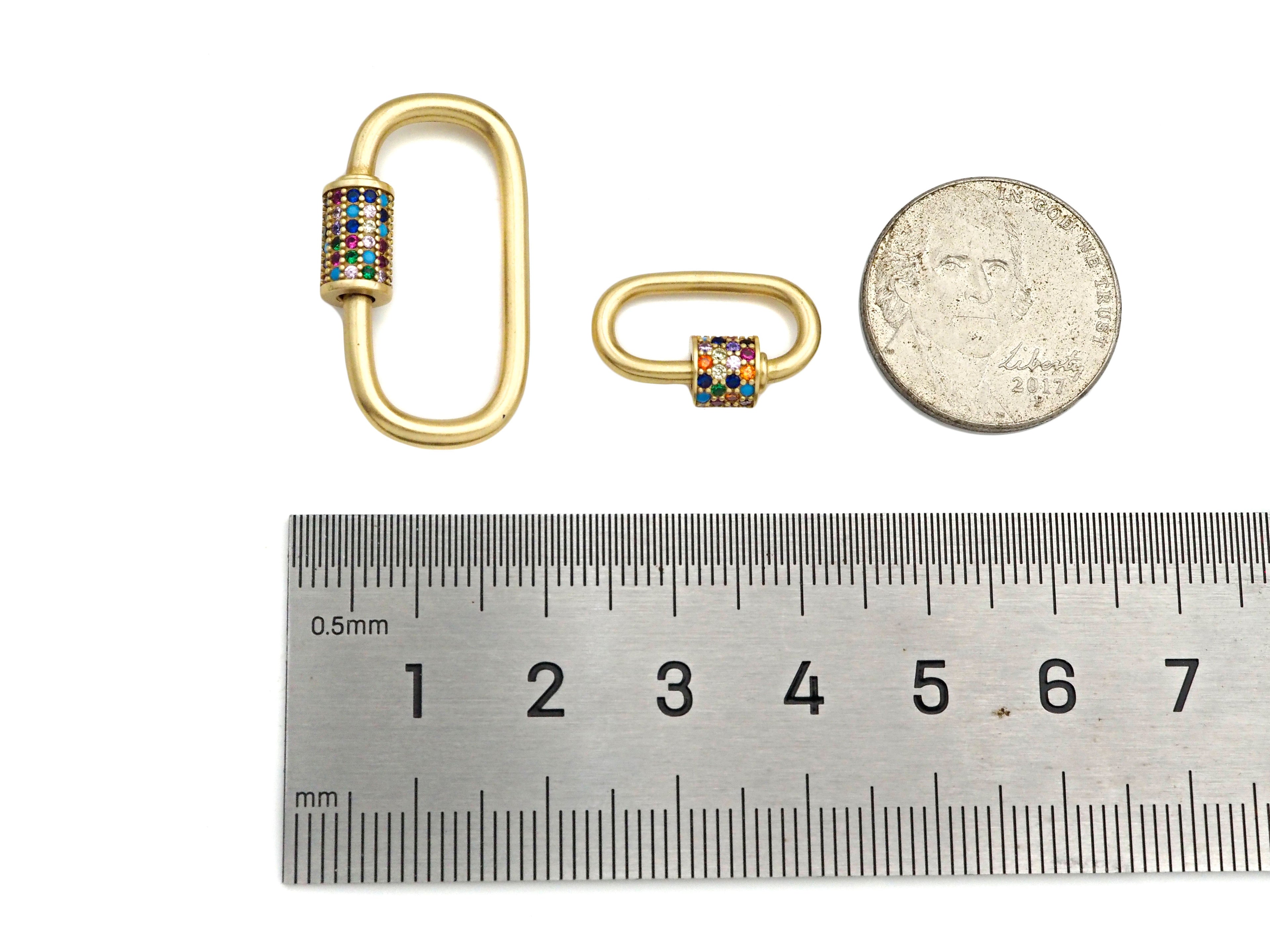 Colorful CZ Micro Pave Oval Shape Screw Clasp, Matt Gold Plated U Shape Clasp, Pave Lock, Carabiner Clasp, 17x29/12x18mm, Sku#ML46