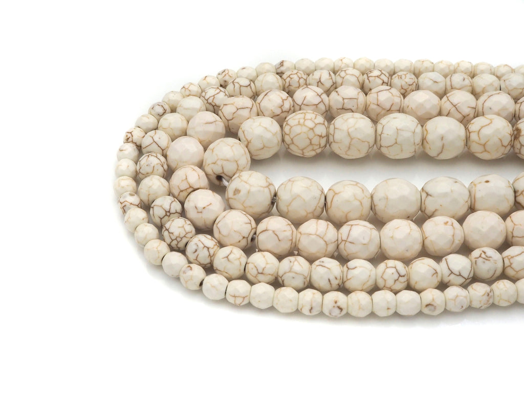Faceted White Turquoise Beads, 6mm/8mm/10mm/12mm Faceted Turquoise Dyed Howlite Beads,  15.5" Full Strand, sku#UA181