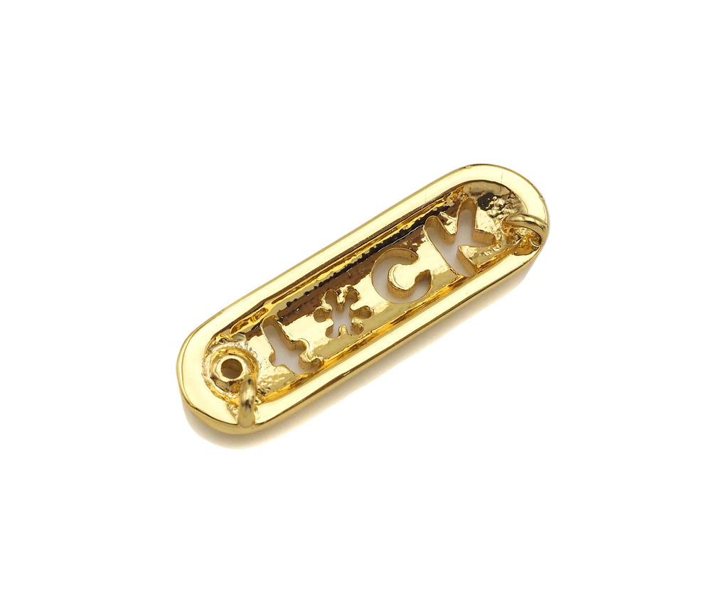 18k Dainty Gold F*CK On Oval Bar Connector/Pendant, Bracelet Necklace Oval Connector,7x23mm,Sku#L464
