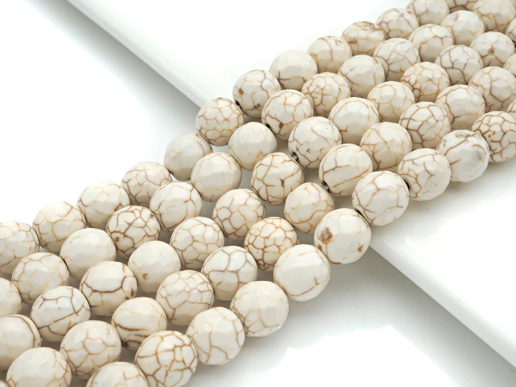 Faceted White Turquoise Beads, 6mm/8mm/10mm/12mm Faceted Turquoise Dyed Howlite Beads,  15.5" Full Strand, sku#UA181