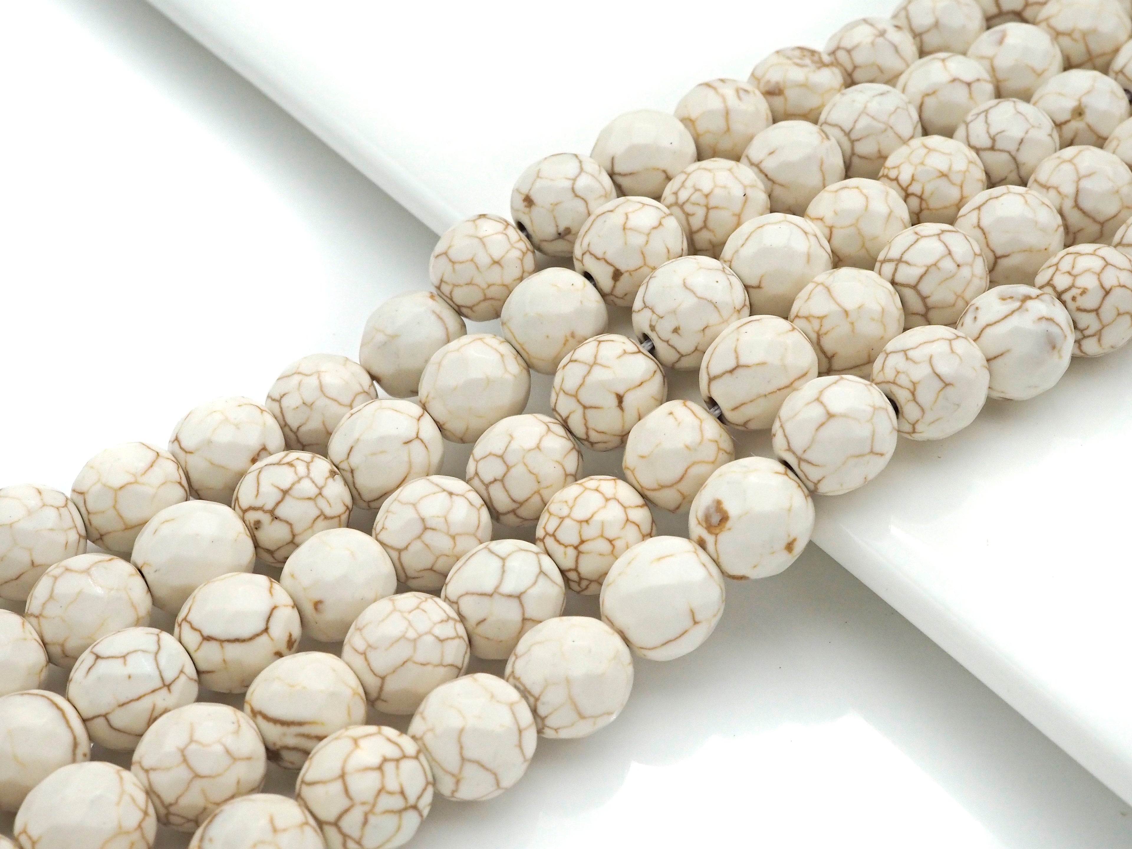 Faceted White Turquoise Beads, 6mm/8mm/10mm/12mm Faceted Turquoise Dyed Howlite Beads,  15.5" Full Strand, sku#UA181