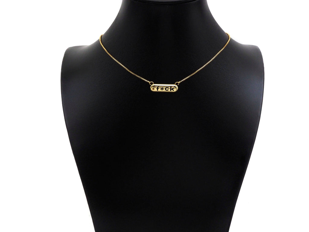 18k Dainty Gold F*CK On Oval Bar Connector/Pendant, Bracelet Necklace Oval Connector,7x23mm,Sku#L464