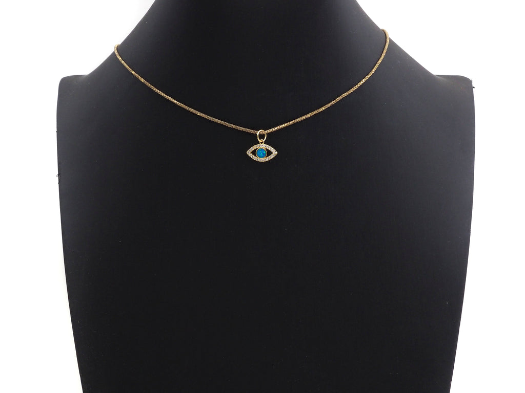 Clear CZ Micro Pave Blue Opal Evil Eye Shape Pendant,Cubic Zirconia Opal Charm,Gold/Silver/Rose Gold/Black Tone, 10x14mm,sku#Z1027