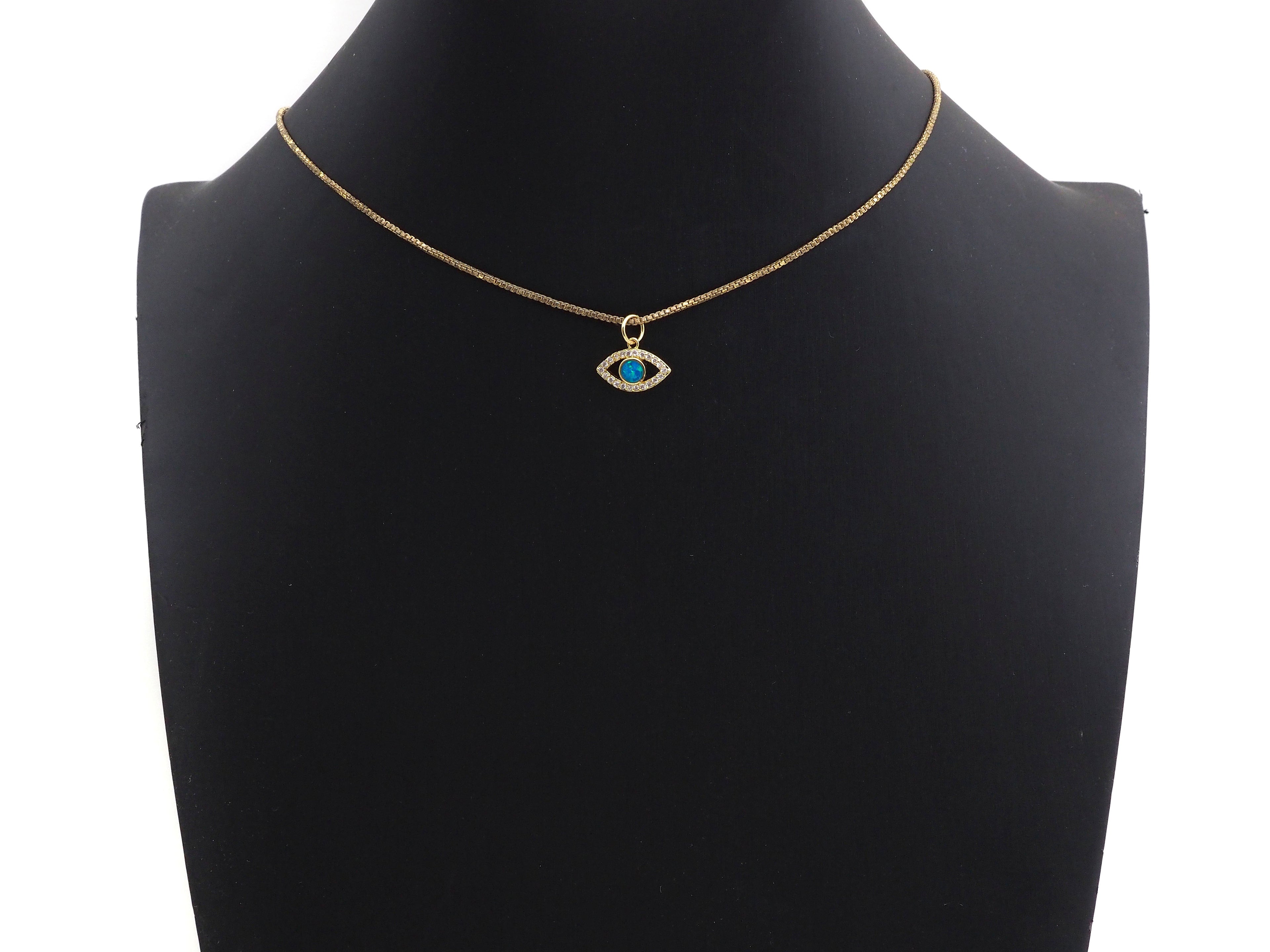 Clear CZ Micro Pave Blue Opal Evil Eye Shape Pendant,Cubic Zirconia Opal Charm,Gold/Silver/Rose Gold/Black Tone, 10x14mm,sku#Z1027