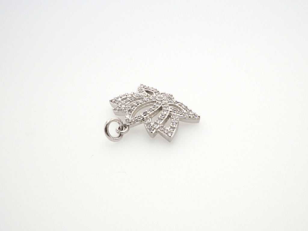 CZ Micro Pave lotus Flower Charm, Lotus Flower Cubic Zirconia Pendant,Gold/Silver/Black, Yoga Charm Findings, 15x19mm,SKU#F481
