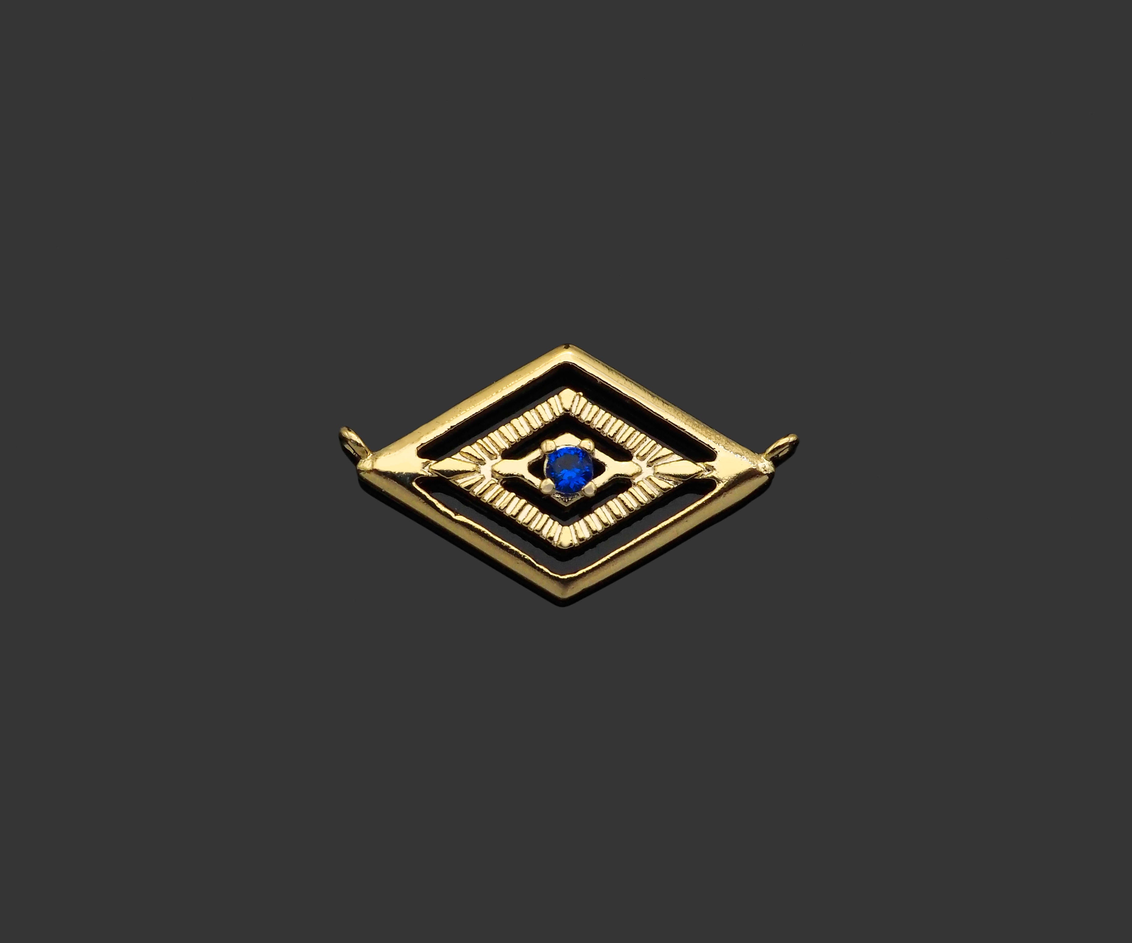 Gold Filled Cobalt CZ Micro Pave Evil Eye Rhombus Shape Pendant,14K Gold Filled Evil Eye Charm, Necklace Bracelet Pendant,11x19mm,Sku#CP26