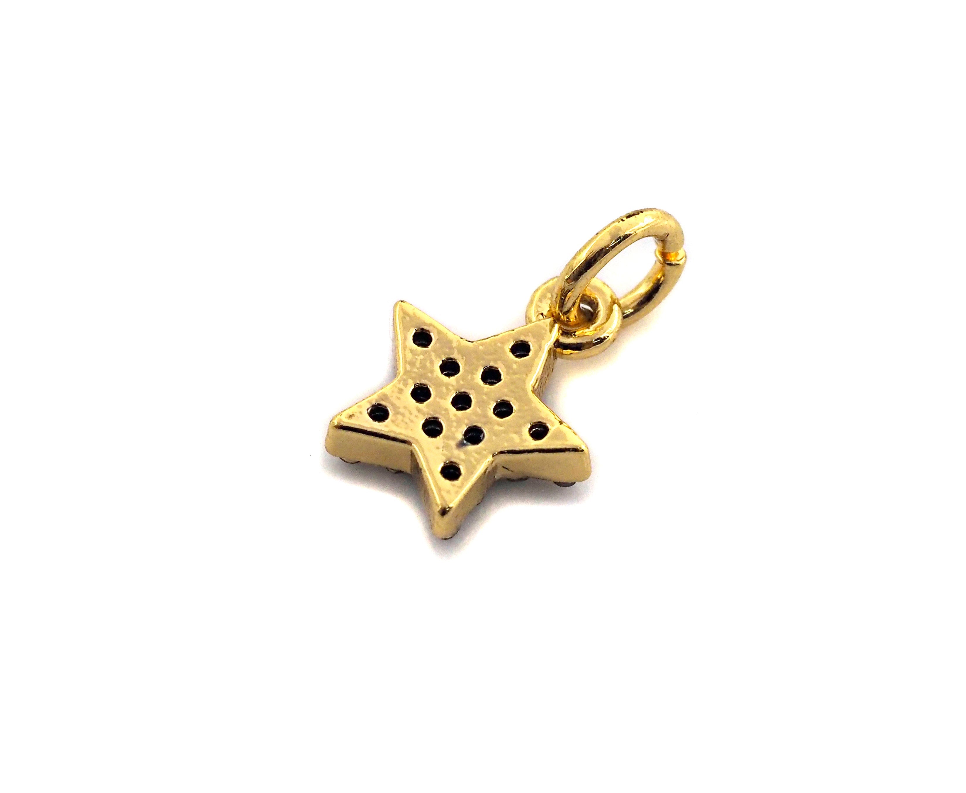 Black CZ Micro Pave Five Star Shape Pendant, Five Star Pave Pendant, Gold plated, 7x9mm, Sku#Z699