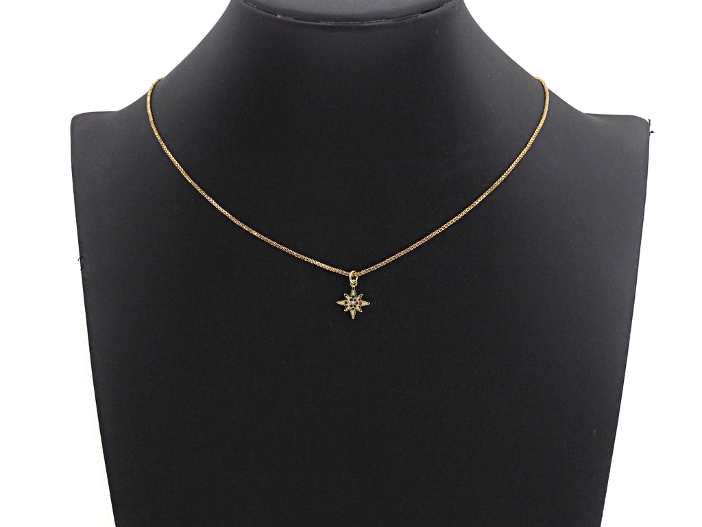 Colorful CZ Micro Pave North Star Shape Pendant,Cubic Zirconia Star Charm,Gold/Black Tone,12x14mm,sku#Z735