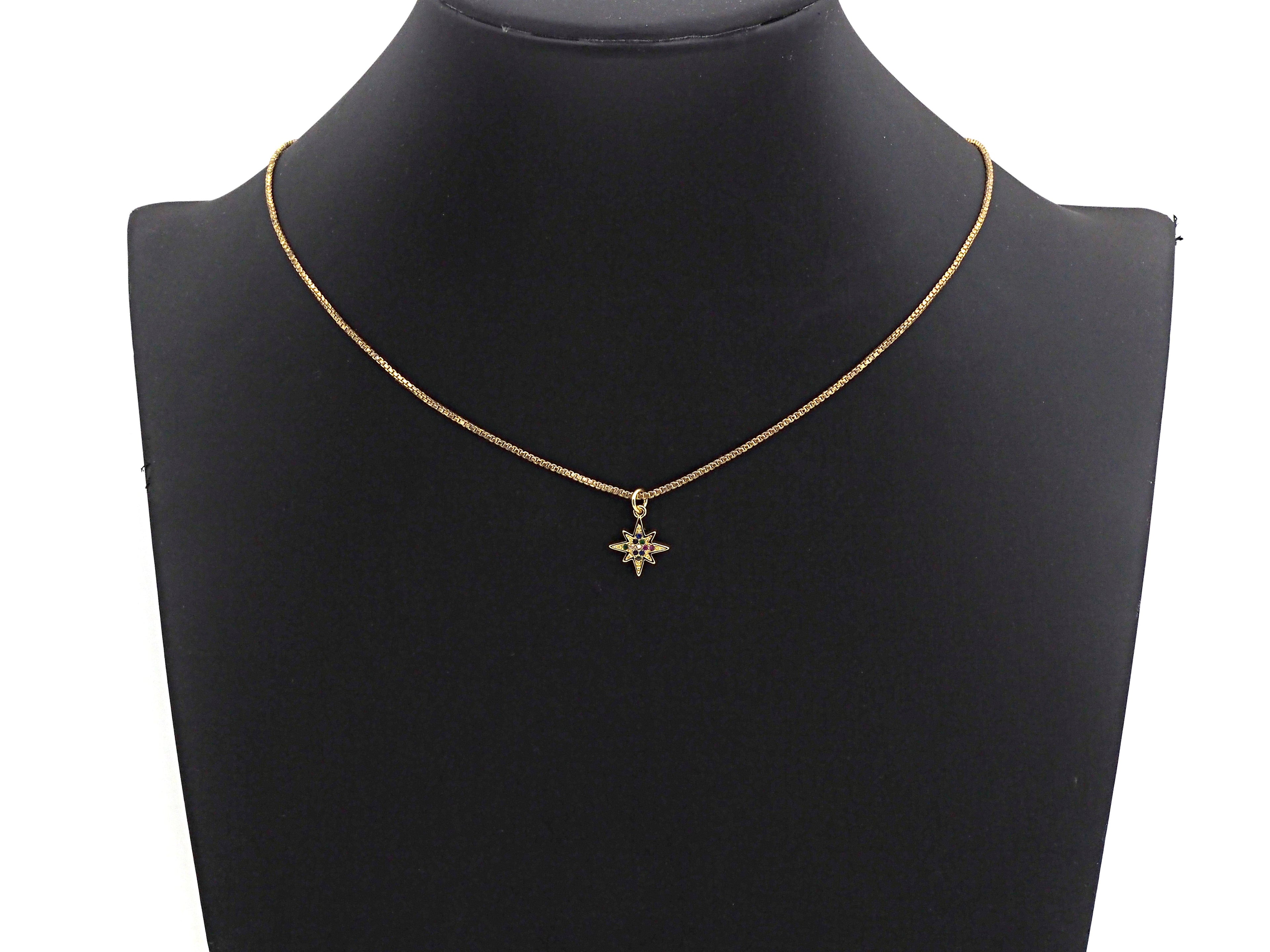 Colorful CZ Micro Pave North Star Shape Pendant,Cubic Zirconia Star Charm,Gold/Black Tone,12x14mm,sku#Z735