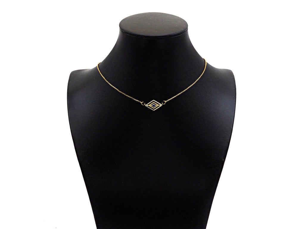 Gold Filled Cobalt CZ Micro Pave Evil Eye Rhombus Shape Pendant,14K Gold Filled Evil Eye Charm, Necklace Bracelet Pendant,11x19mm,Sku#CP26