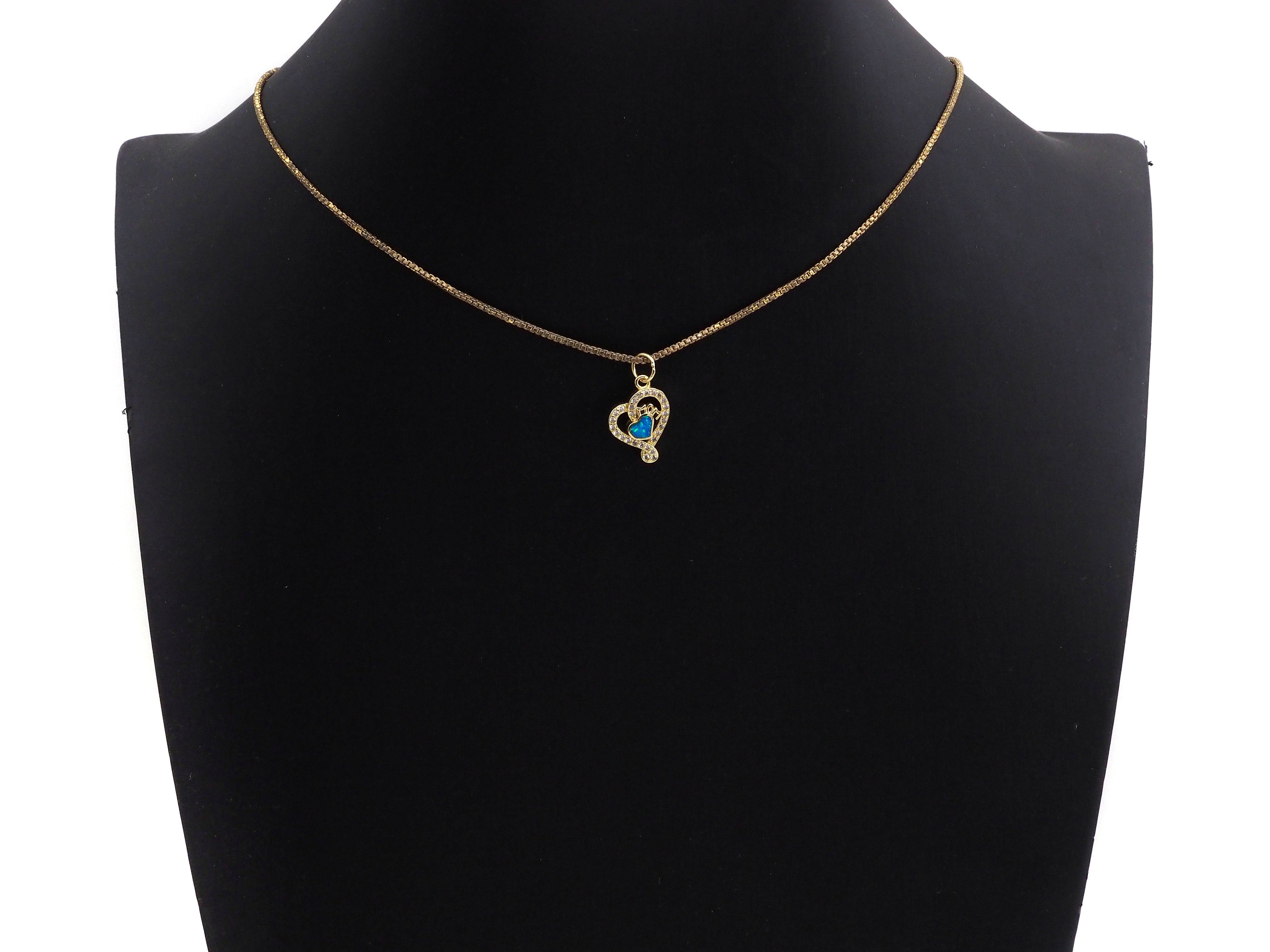 Clear CZ Micro Pave Blue Opal Heart Pendant,Cubic Zirconia Opal Heart Charm, Gold/Silver/Rose Gold/Black Tone, 12x17mm, sku#Z1028
