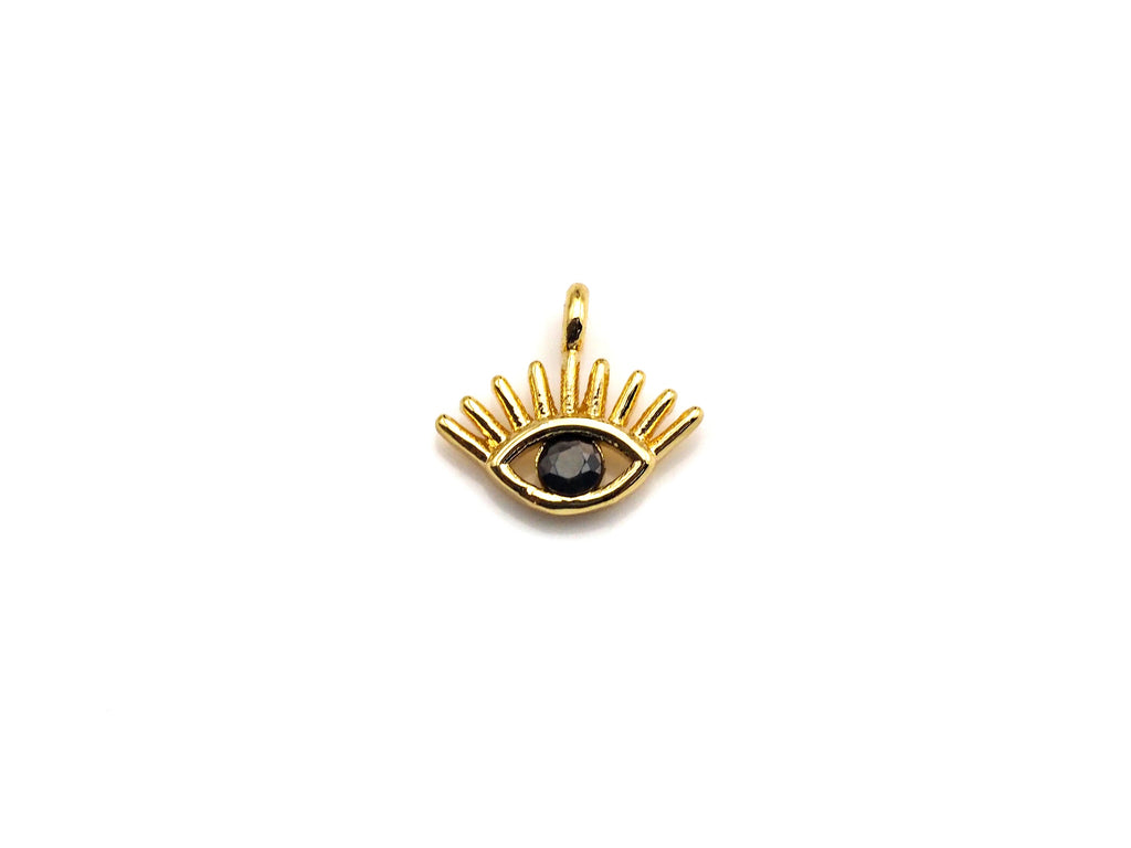 Tiny Black CZ Micro Pave Evil Eye With Long Eyelash Shaped Pendant/Charm, Evil Eye Cubic Zirconia Pendant Charm, 10mm,sku#Z806