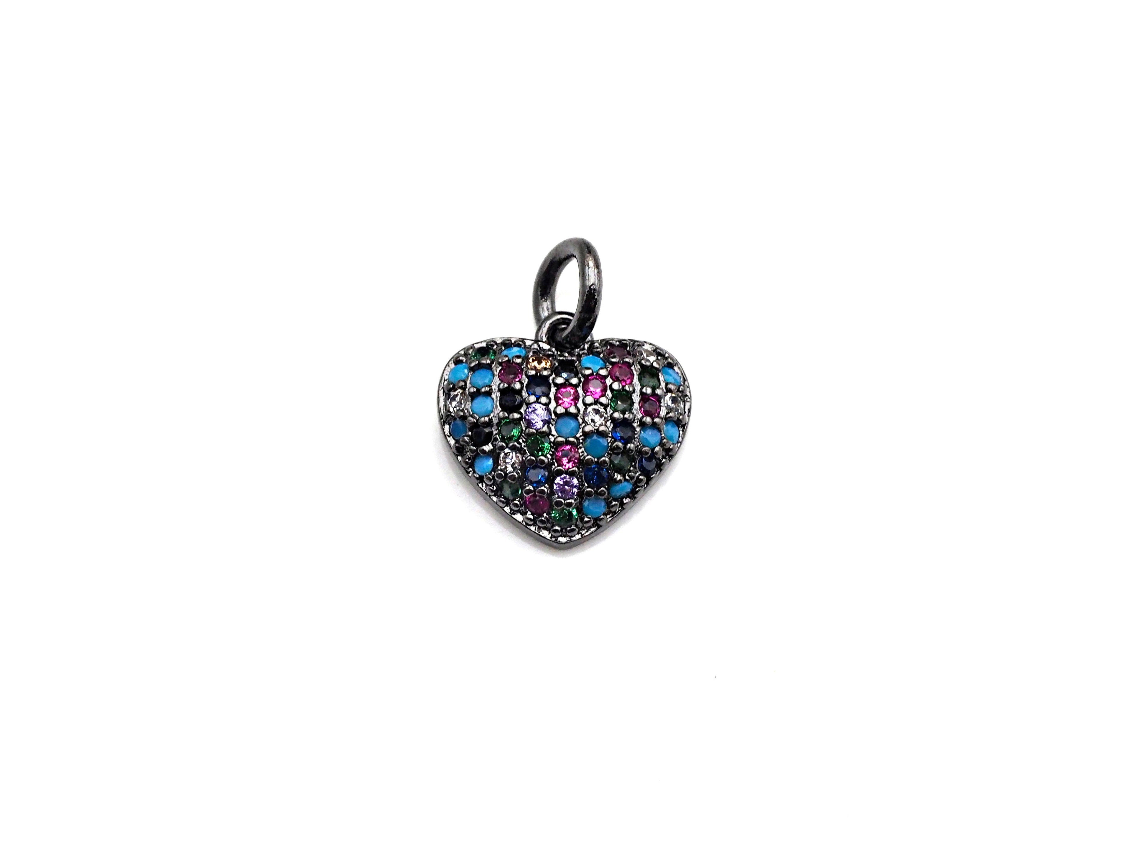 Clorful CZ Micro Pave Mini Heart Pendant, Heart Shaped Pave Pendant, Gold/Rose Gold/Silver/Gunmetal plated, 10mm, Sku#FH40