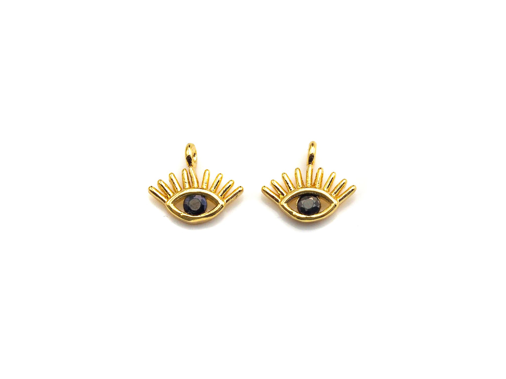 Tiny Black CZ Micro Pave Evil Eye With Long Eyelash Shaped Pendant/Charm, Evil Eye Cubic Zirconia Pendant Charm, 10mm,sku#Z806